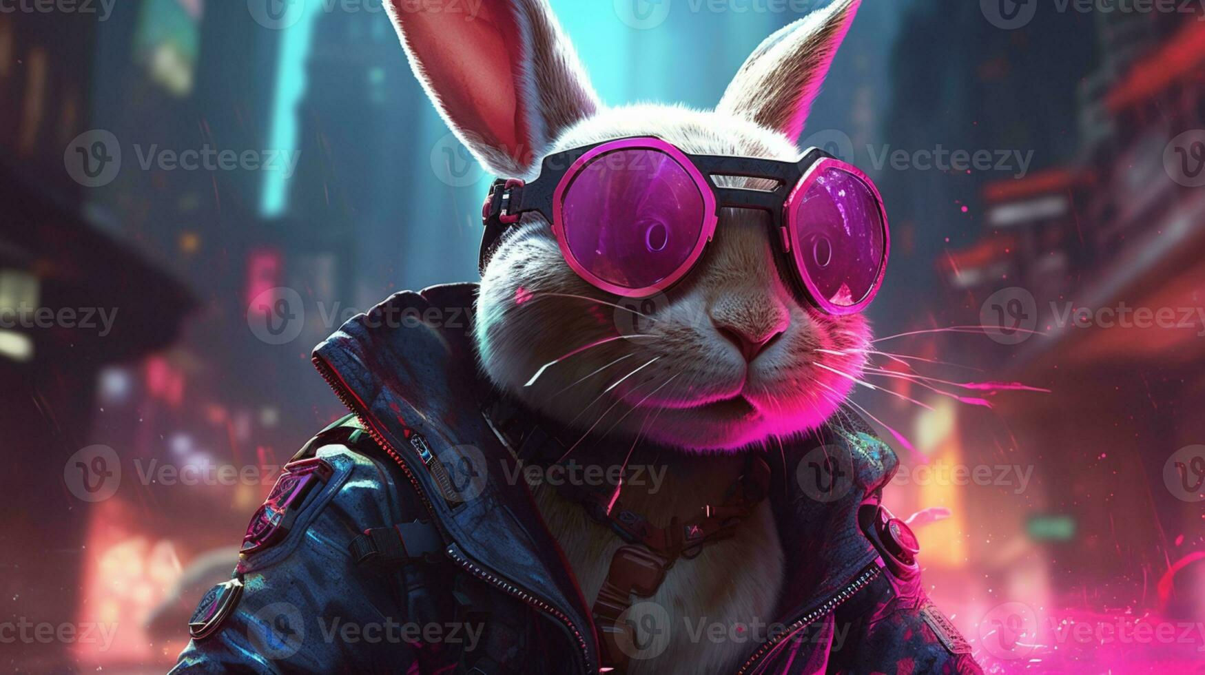Wallpaper #qa3MMZMBKf019FdaUxGB52 Bunny with Cyberpunk Landscape Background 26118811 Stock Photo at Vecteezy