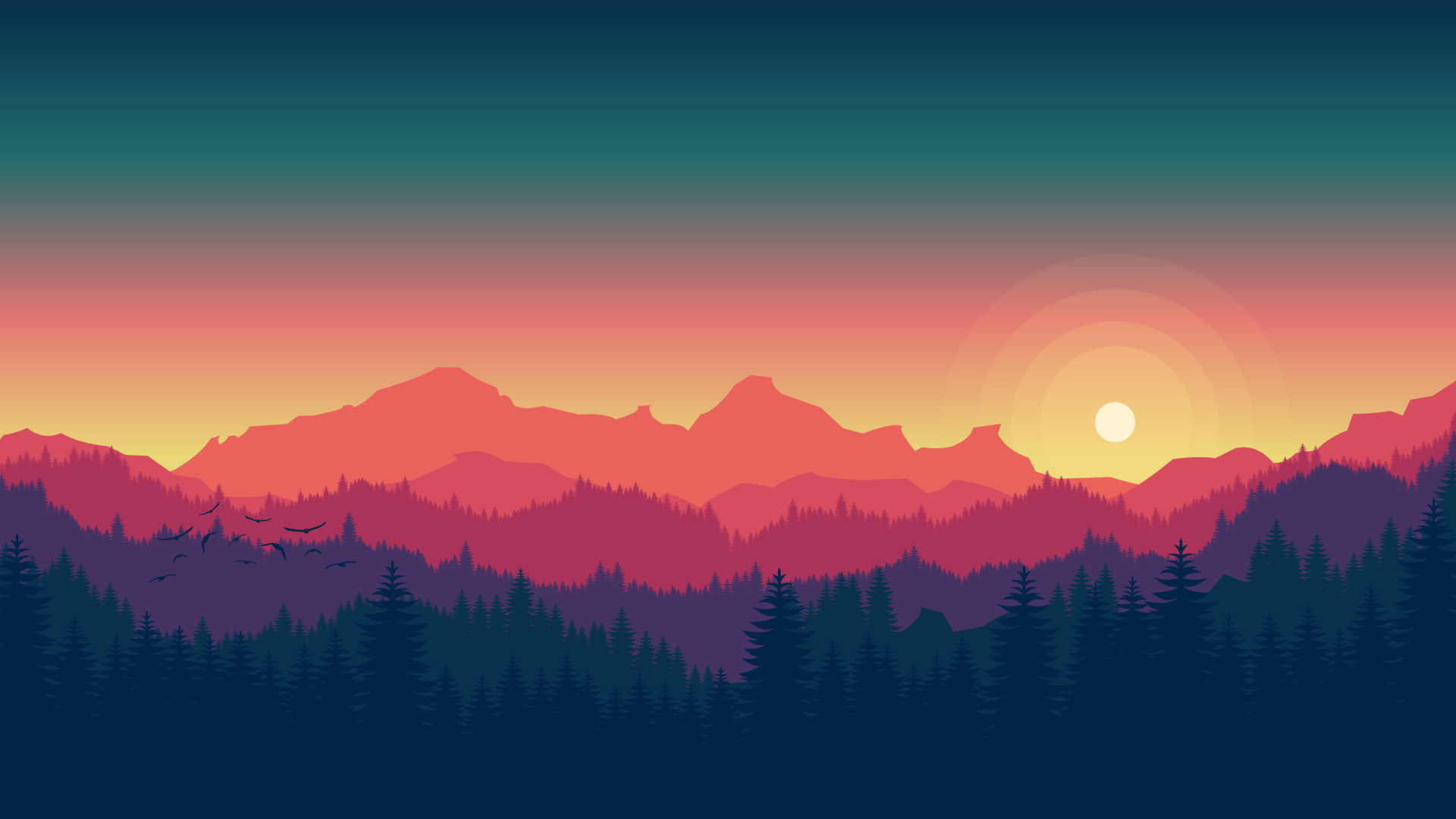 Wallpaper #s-9ES5MBMN-XEVvVNzoH56 Sunset Mountains Landscape Background Colorful Gradation Sky Flat