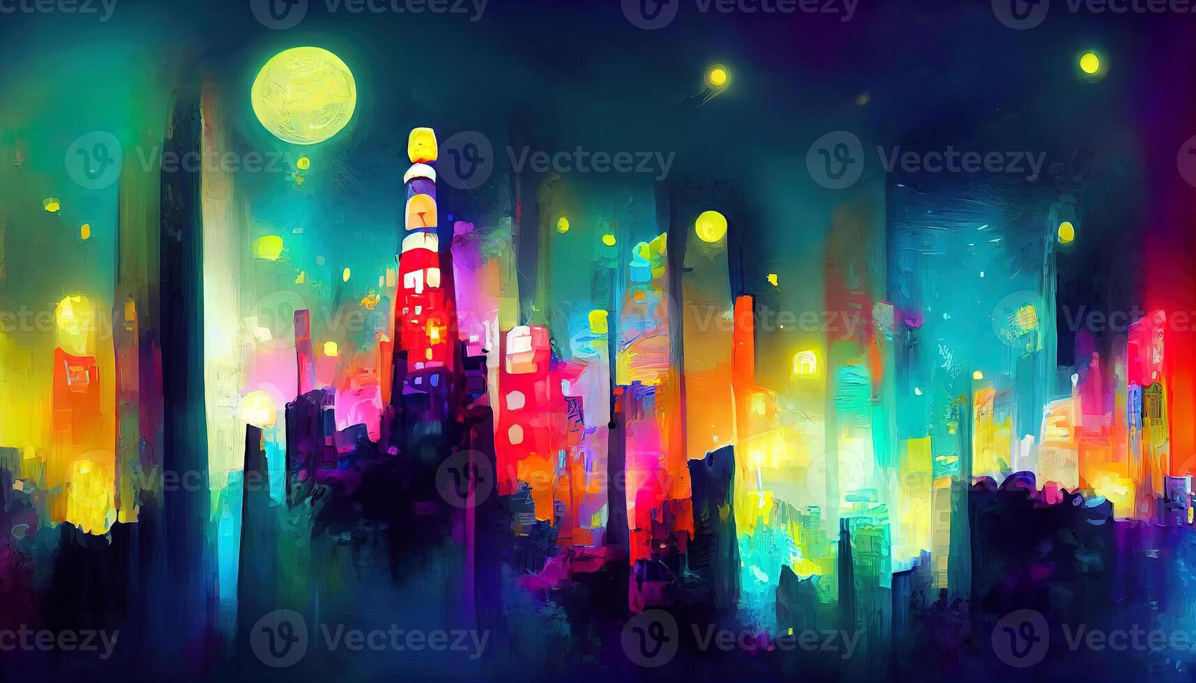 Wallpaper #nGgOHJMBSpphPi3-CSHM252 Cityscape of Asian Cyberpunk City at Night Neon Skyscrapers Fantasy