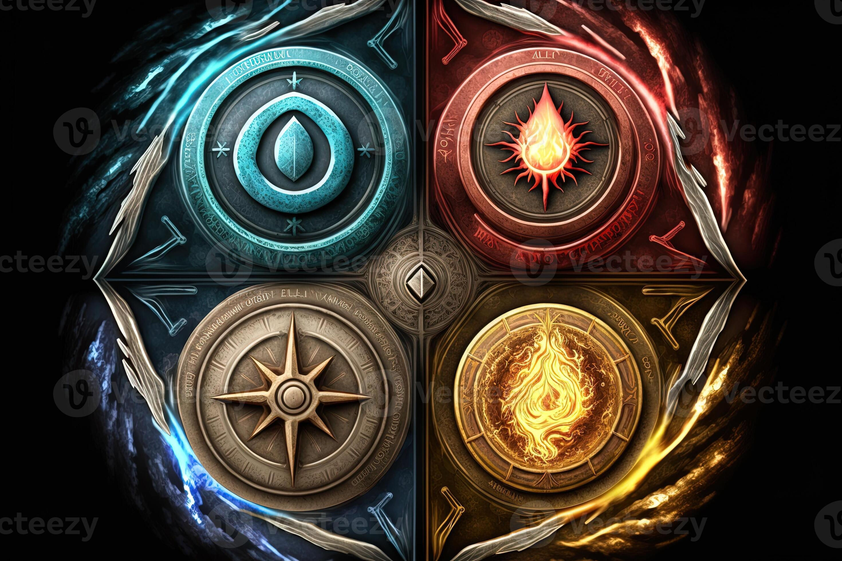 Wallpaper #8WdWEZMBSpphPi3-rfa-174 Four Elements Compass Colorful Magical Fantasy Compass Four