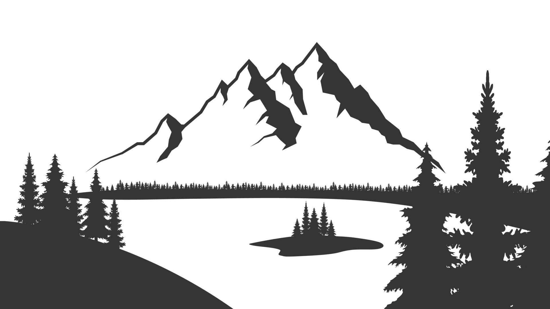 Wallpaper #BGdQC5MBSpphPi3-qtkV418 Mountain with Pine Trees and Landscape Black on White Background