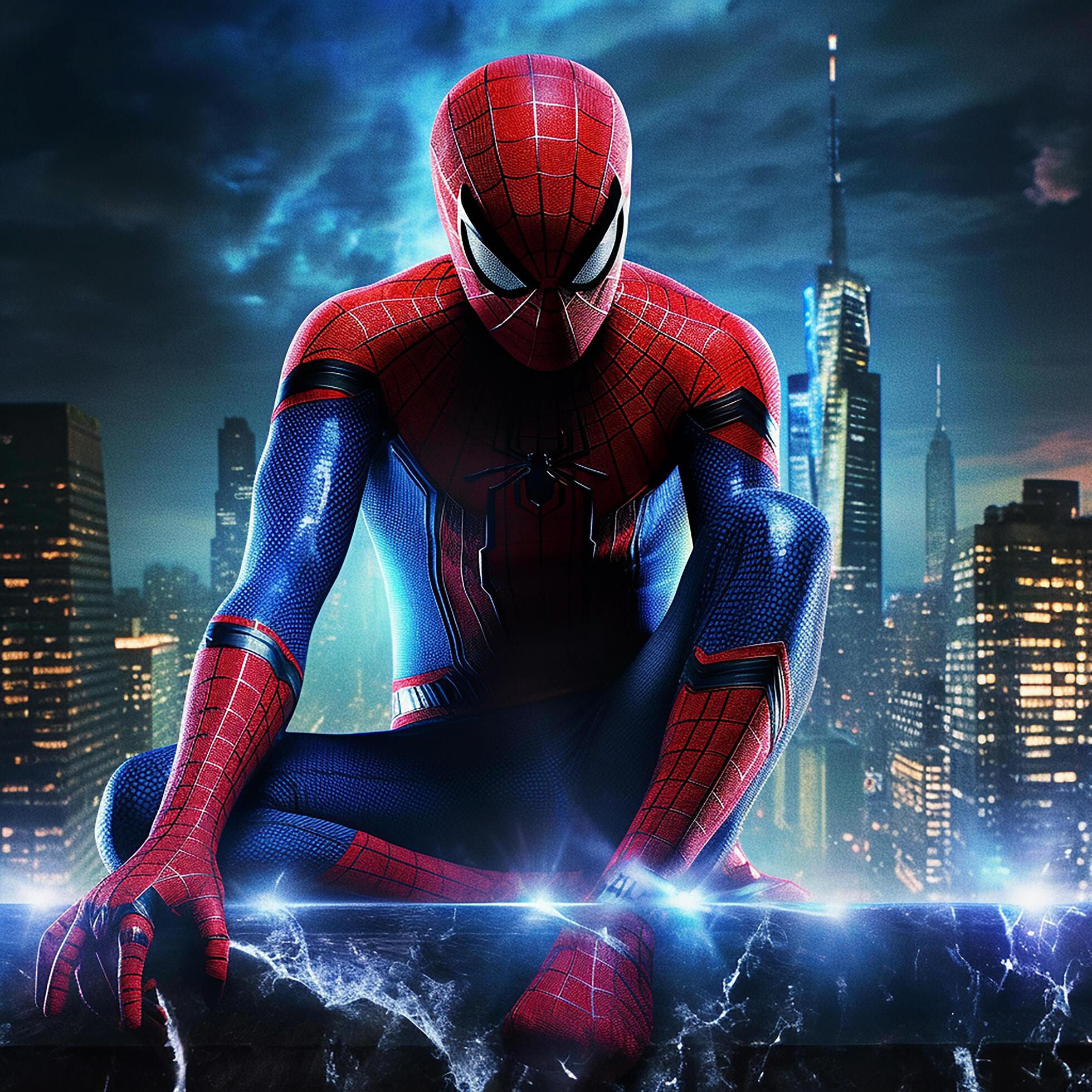 Wallpaper #EWf595IBSpphPi3-iIhx11 Andrew Garfield Spider Man in an Action Scene with Blue AI Generated