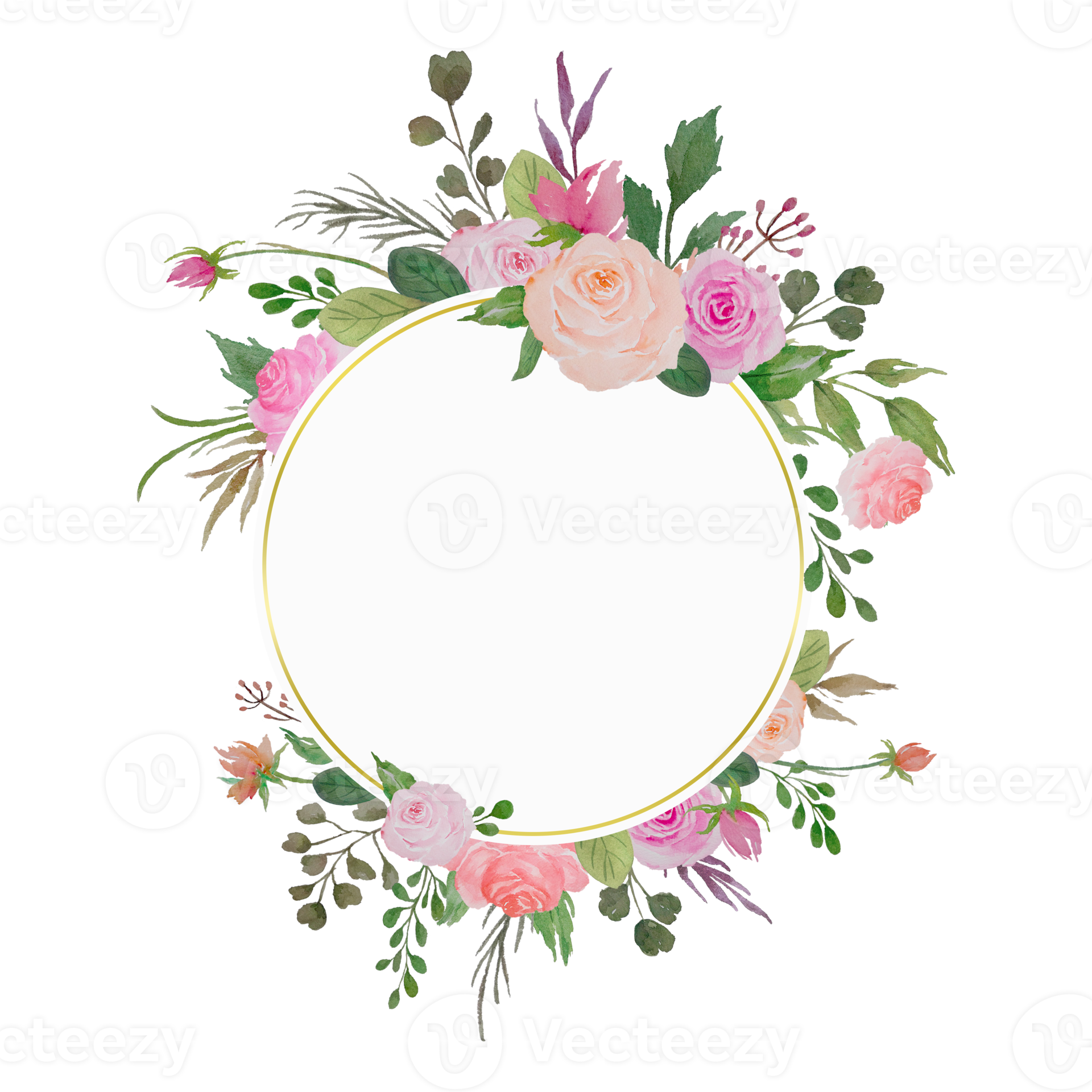 Wallpaper #ymhVIpMBSpphPi3-7TIp272 Watercolor Floral Border Circle Flowers Frame with Roses and Green