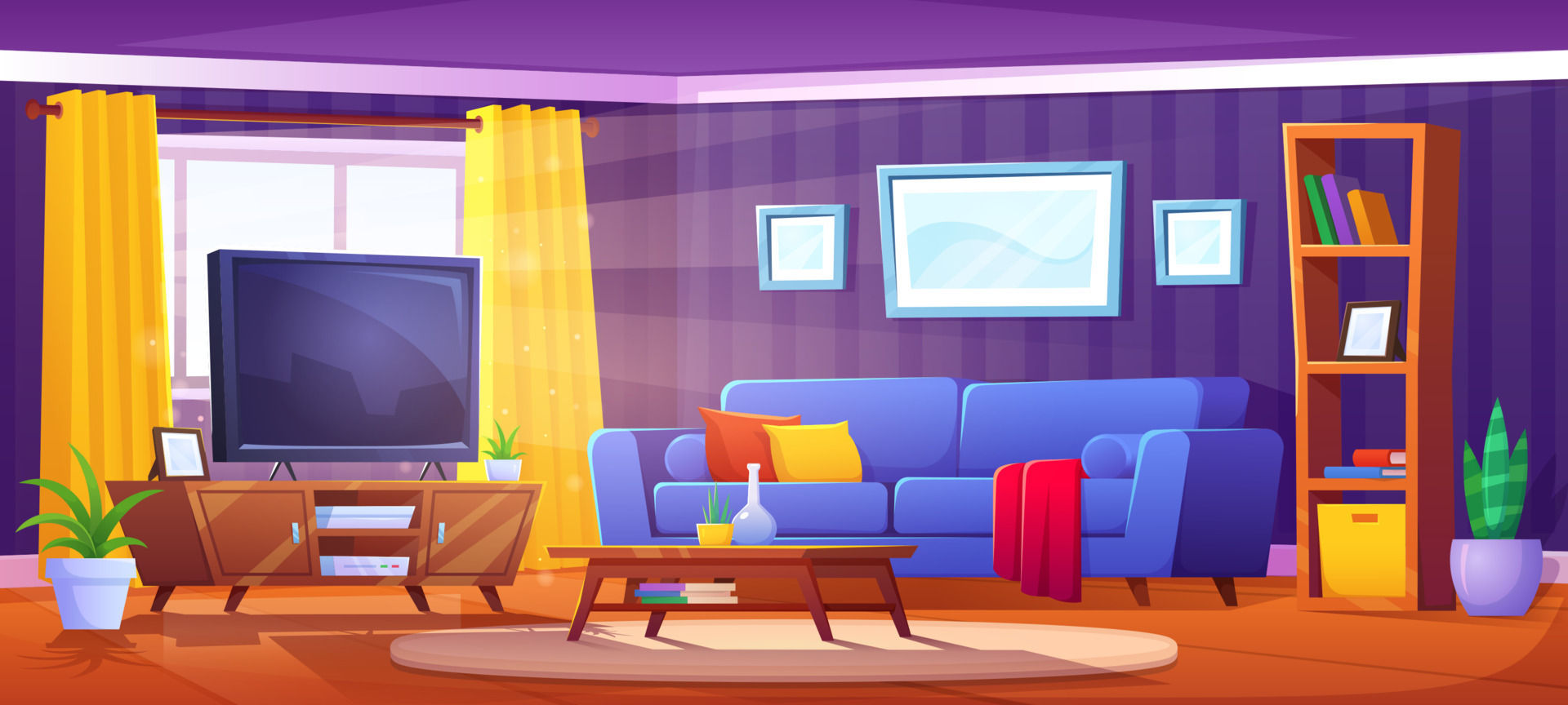 Wallpaper #MWcjC5MBSpphPi3-X9jd182 Cartoon Living Room Interior with Sofa and TV 21493245 Vector Art at