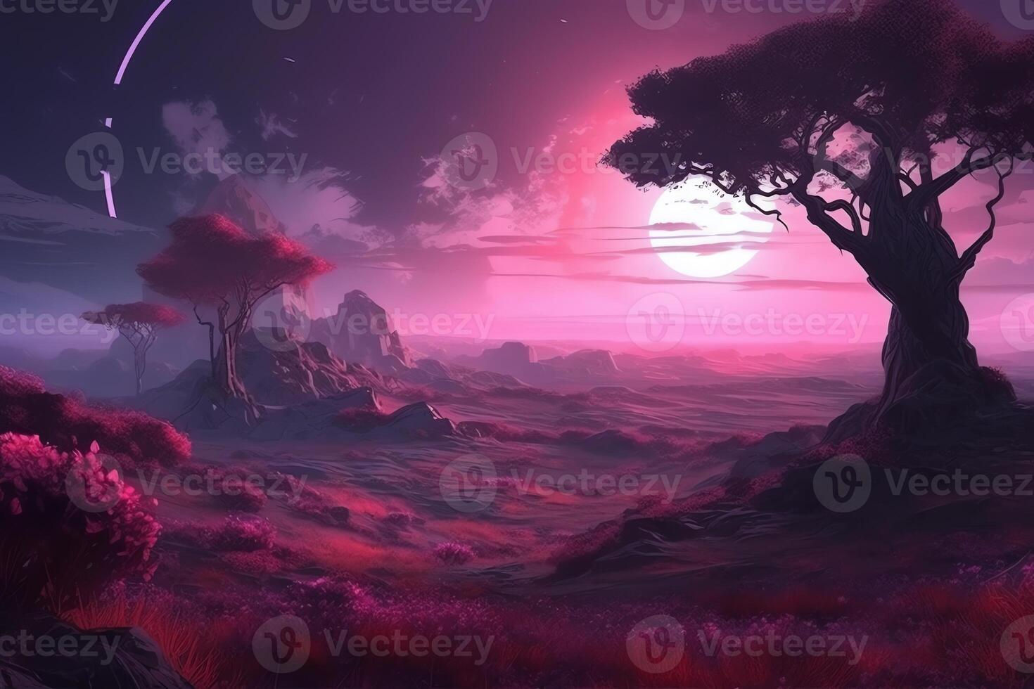 Wallpaper #s2eP7pIBSpphPi3-AF09110 Fantasy Fable Purple Planet Landscape with Dramatic Twilight Sky with