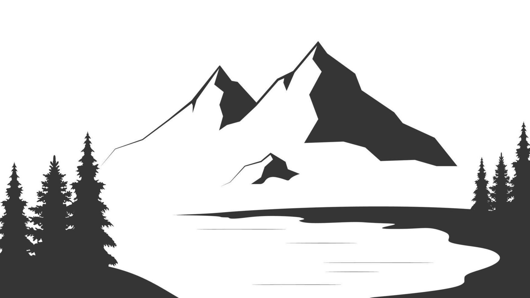Wallpaper #x--qS5MBMN-XEVvVnztn80 Landscape with Silhouettes of Mountains and Mountain River Nature