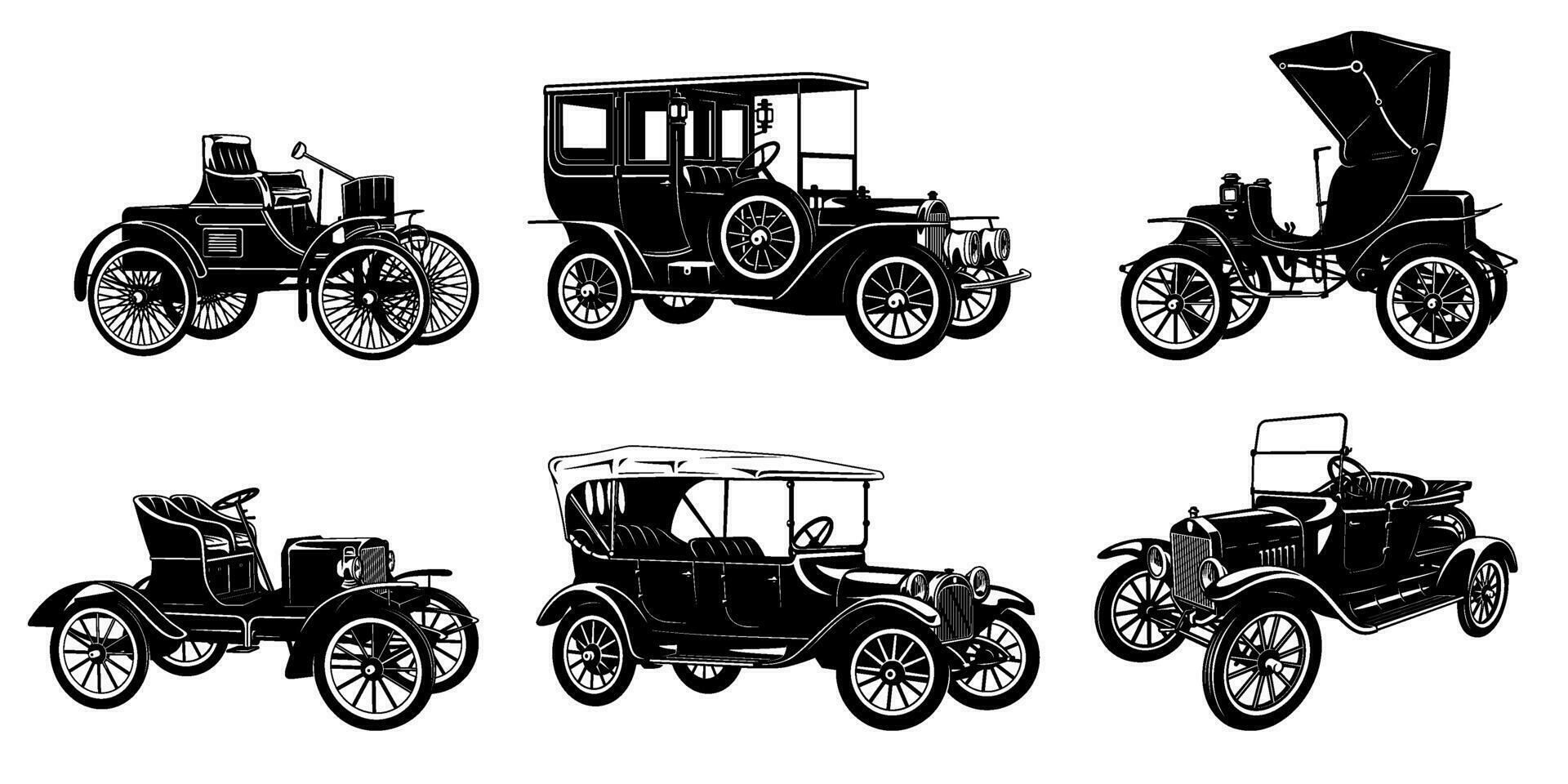 Wallpaper #GGfAC5MBSpphPi3-iNun109 Early Vintage Cars Vector Silhouettes Isolated on White 33853875