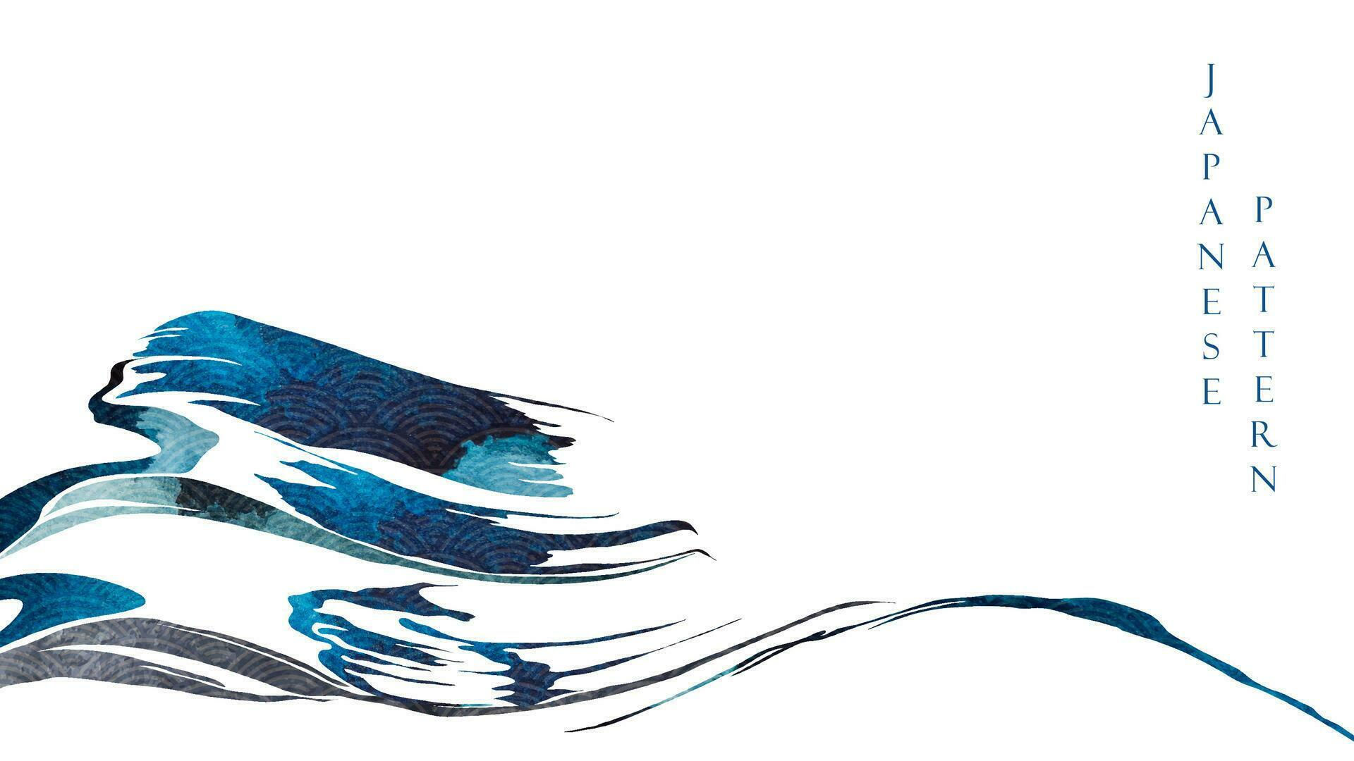 Wallpaper #92gMIpMBSpphPi3-LzF9154 Blue Brush Stroke Texture with Japanese Wave Pattern in Vintage Style