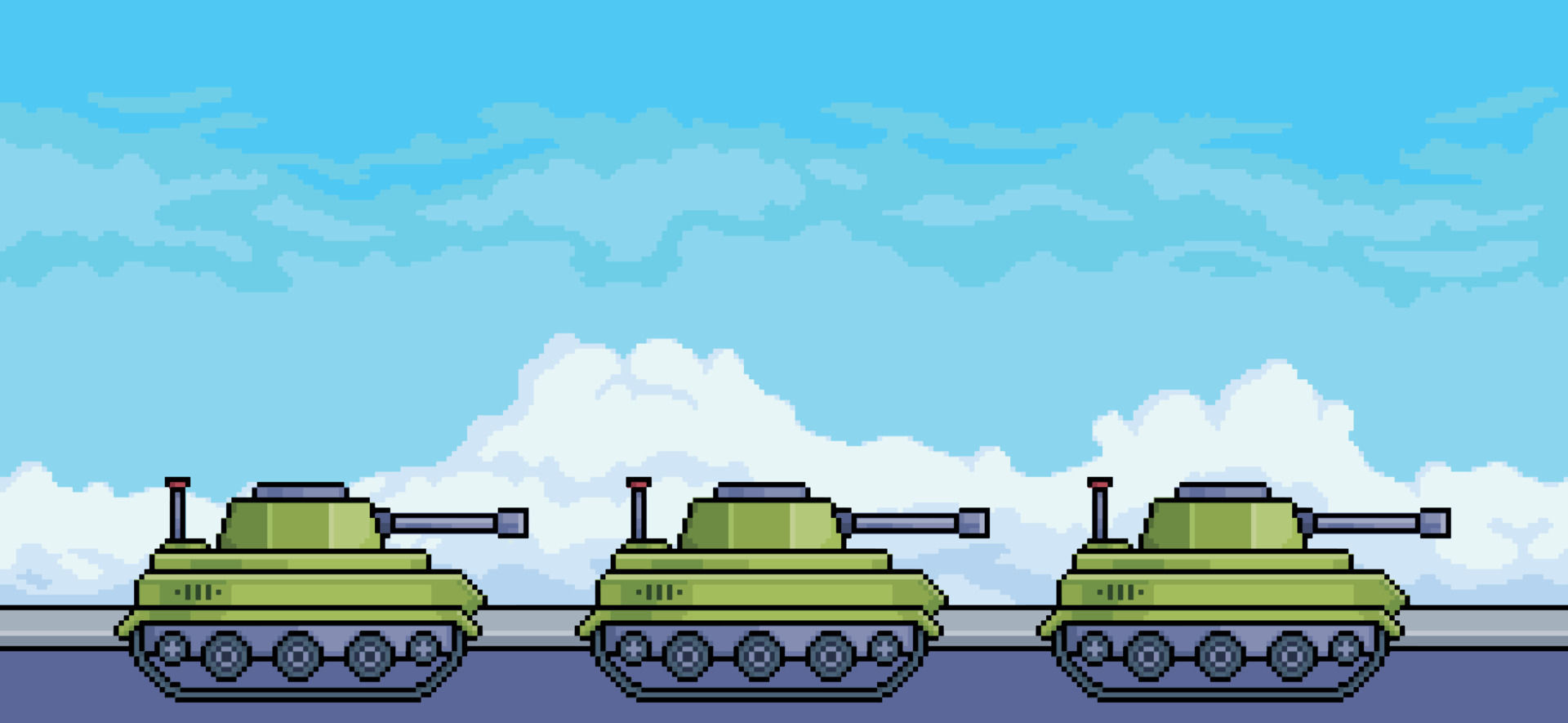 Wallpaper #sG3YZ5cBycdYOYFTvG94159 Pixel Art Convoy of War Tanks on the Street with Blue Sky Background