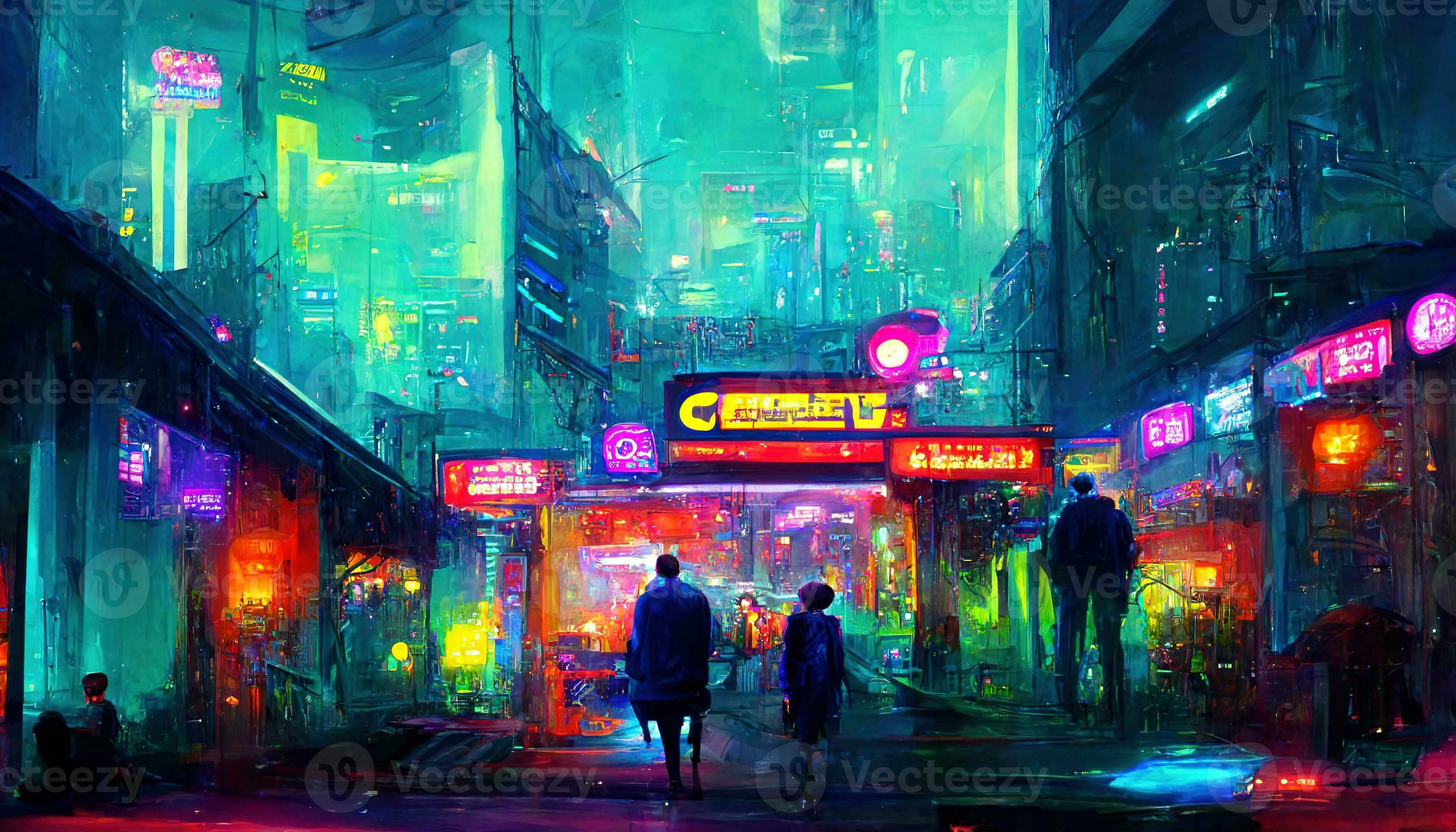 Wallpaper #8Bm-Ho8BtGB6xQ78-3kh30 Calles De Cyberpunk Ciudad Vistoso Ciudad Luces Neon Senales Futurista