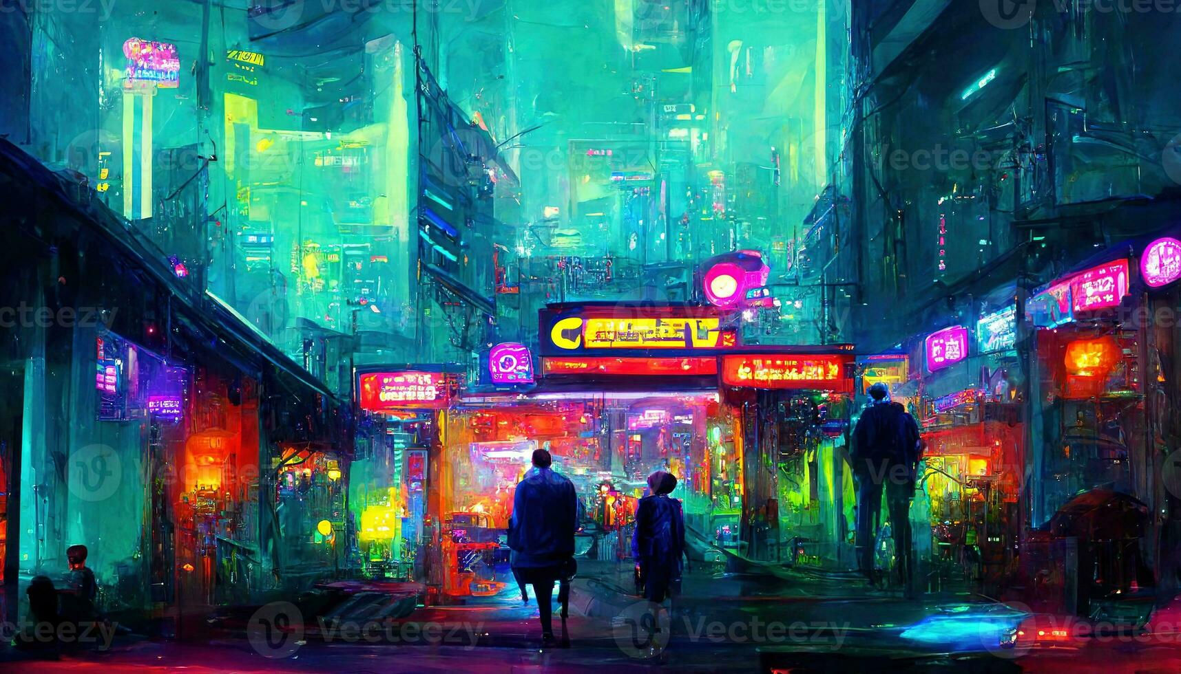 Wallpaper #rXcPJpMB-pgBXx60rqAE12 Streets of Cyberpunk City Colorful City Lights Neon Signs Futuristic