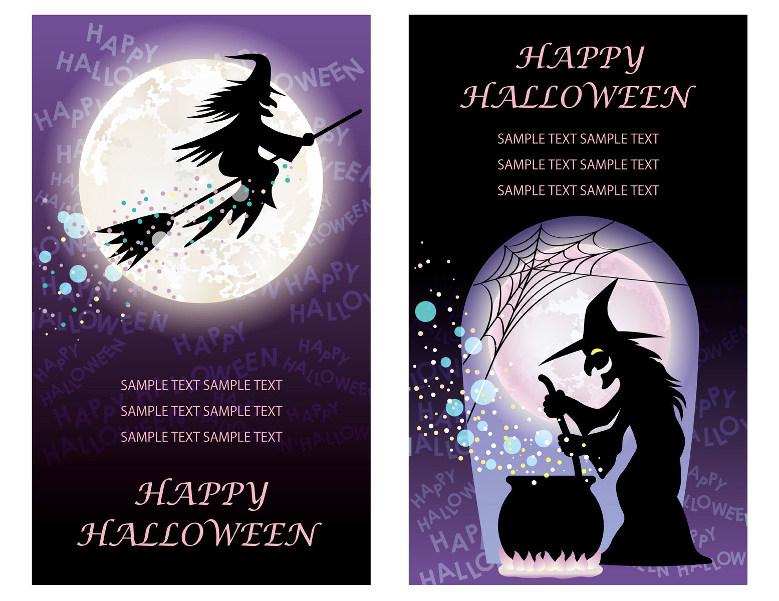 Wallpaper #ITHVNZMB5zzyi_yYzVif224 Set of Two Happy Halloween Greeting Card Templates with Witches 629100