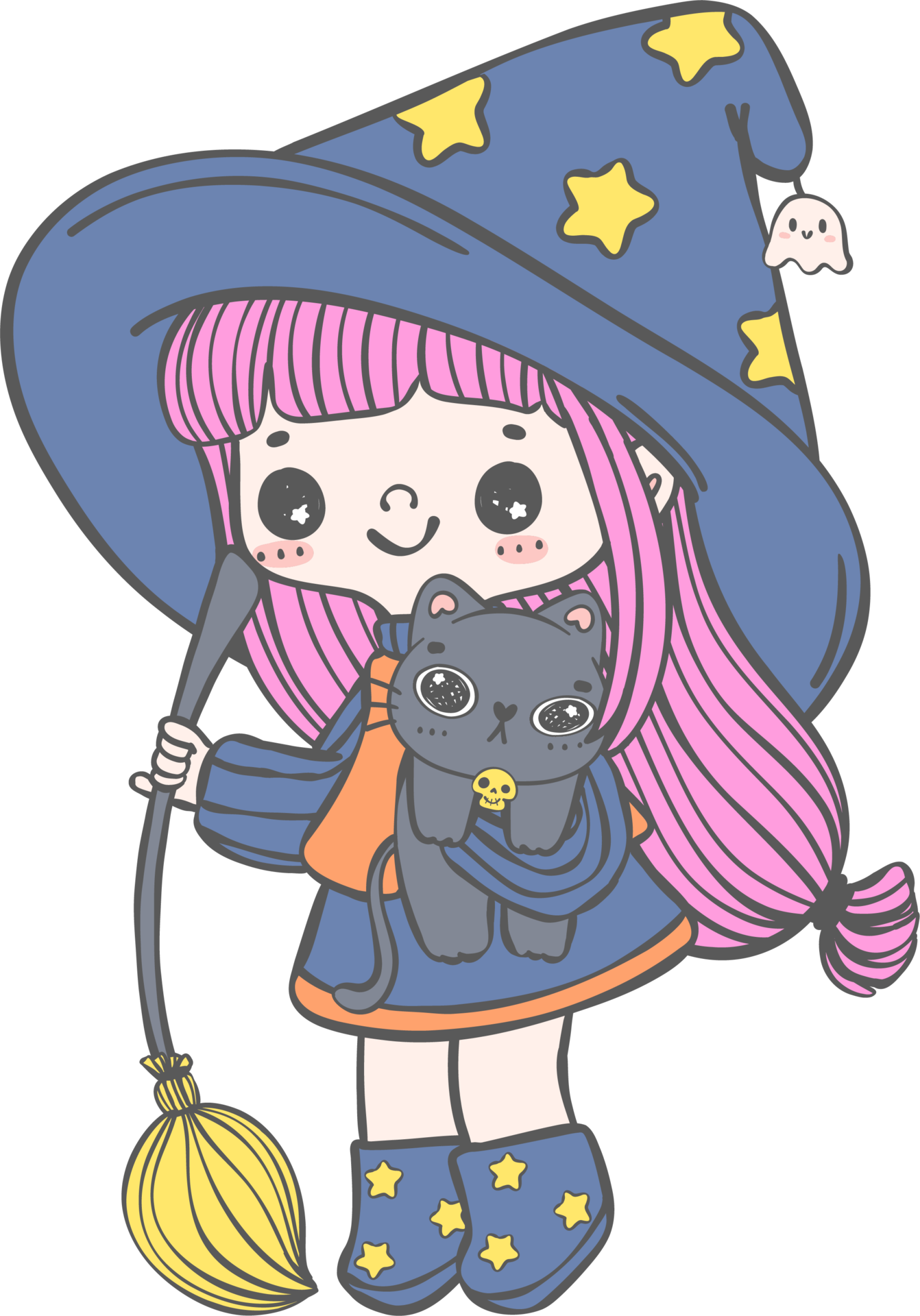 Wallpaper #H3d9JpMB-pgBXx60lqI5158 Cute Whimsical Halloween Witch Doodle Hand Drawing Fantasy Style