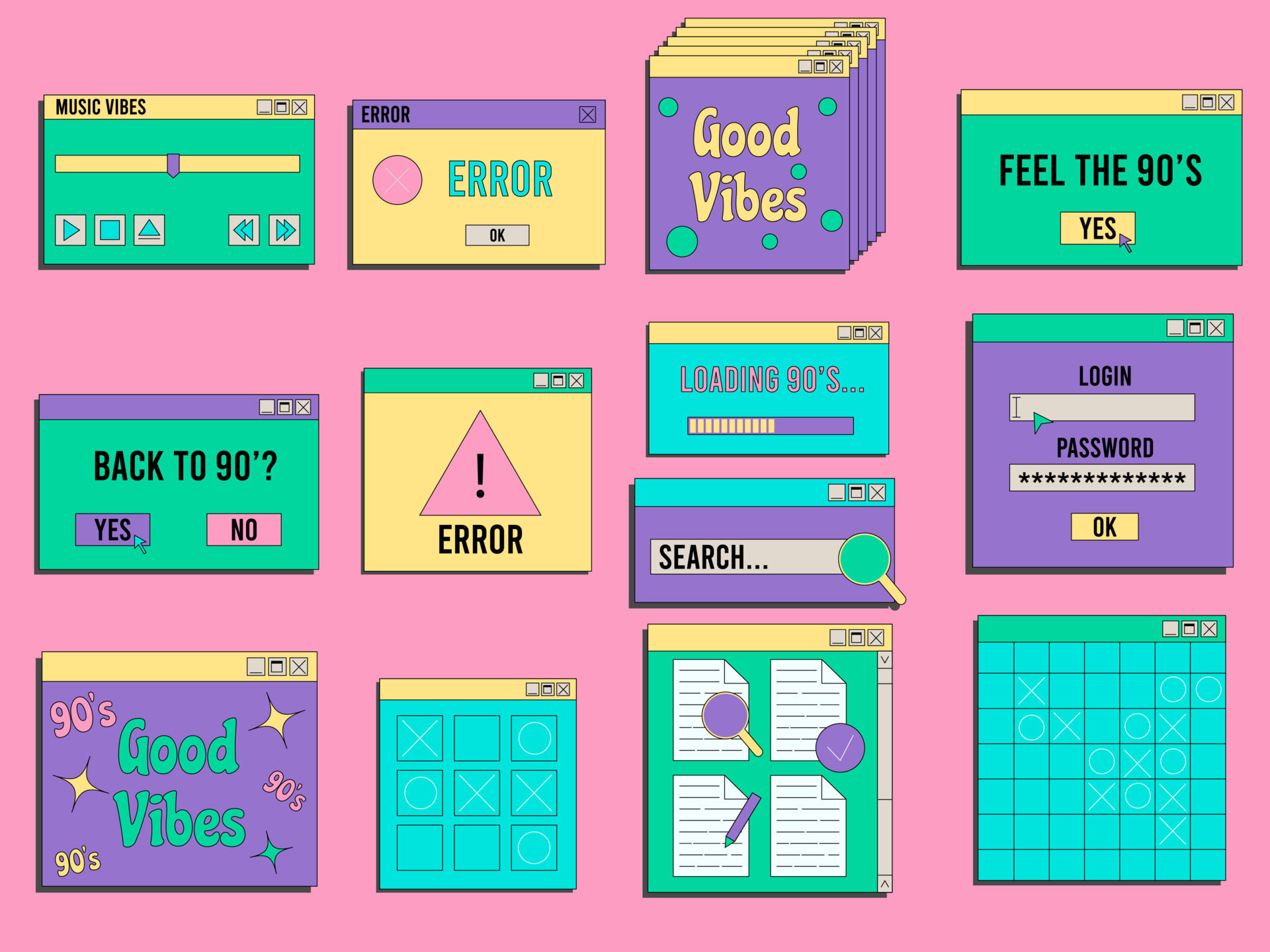 Wallpaper #wme0-pIBSpphPi3-CpFu296 Set of Vaporwave Ui and Ux Elements PC Retro Game Frame Nostalgic