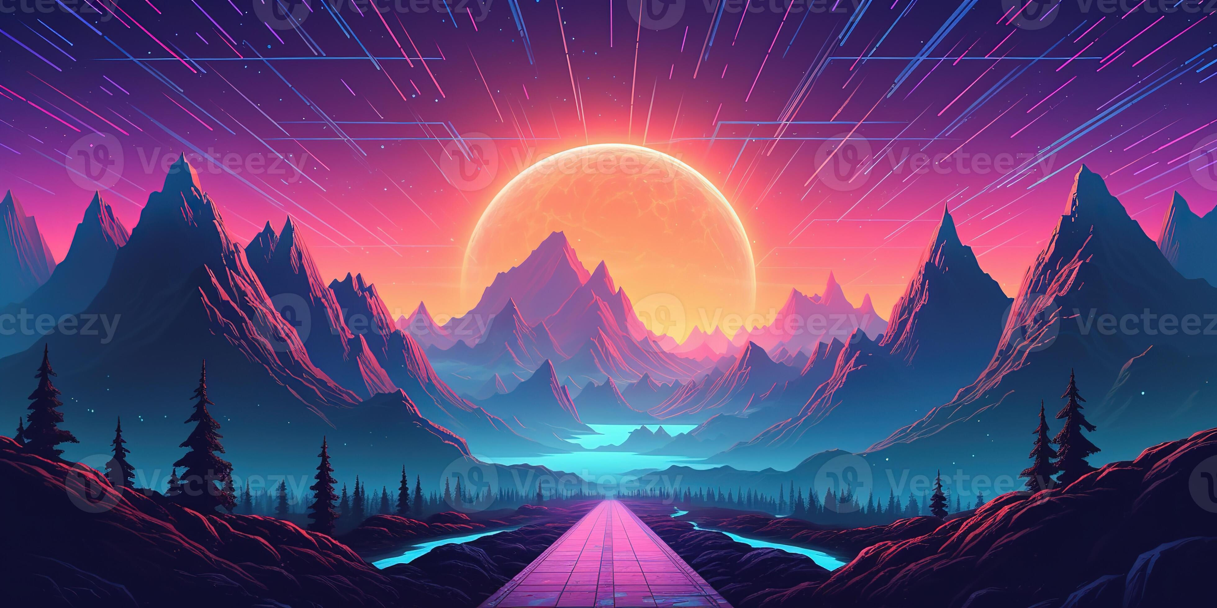 Wallpaper #zB2HLZMBlOZrFDOkf9DO167 Aesthetic Mountain Synthwave Retrowave Wallpaper with a Cool and