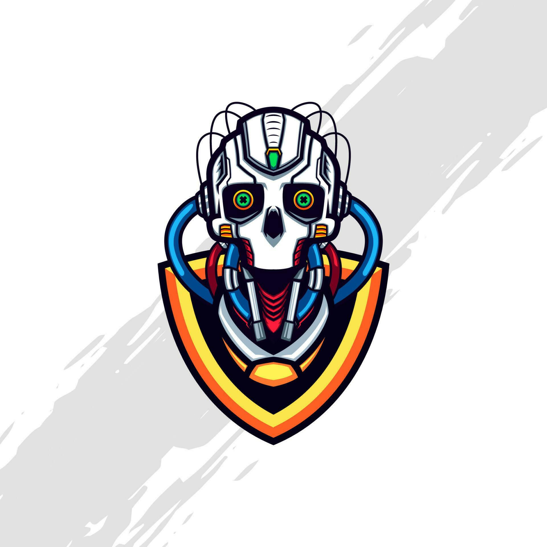 Wallpaper #OGiSHJMBSpphPi3-1yPm255 Cyberpunk Skull Robot Injected Cable on Golden Shield 26261491 Vector