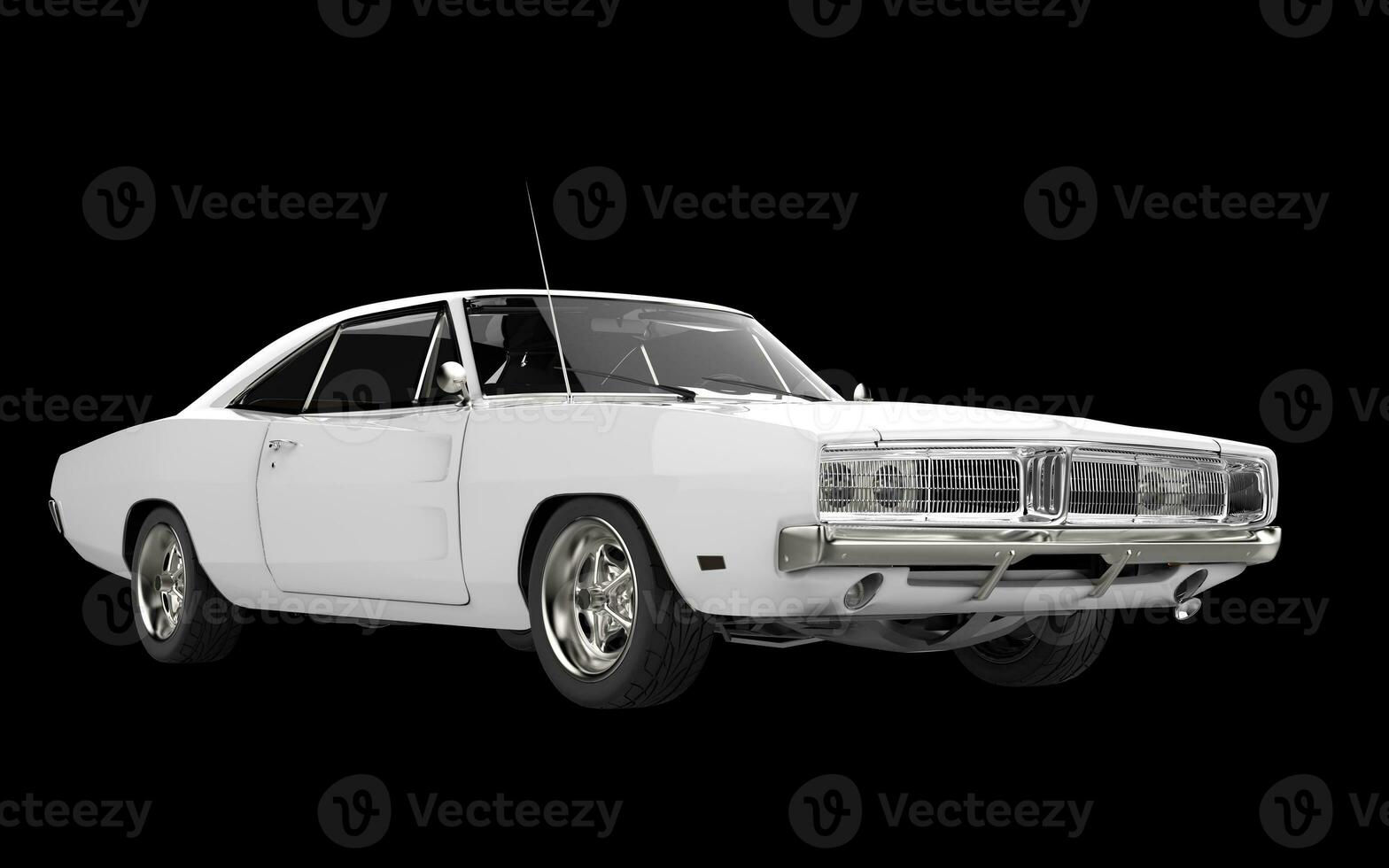 Wallpaper #kWidIpMBSpphPi3-uDN412 White Muscle Car Front Side View Isolated on Black Background