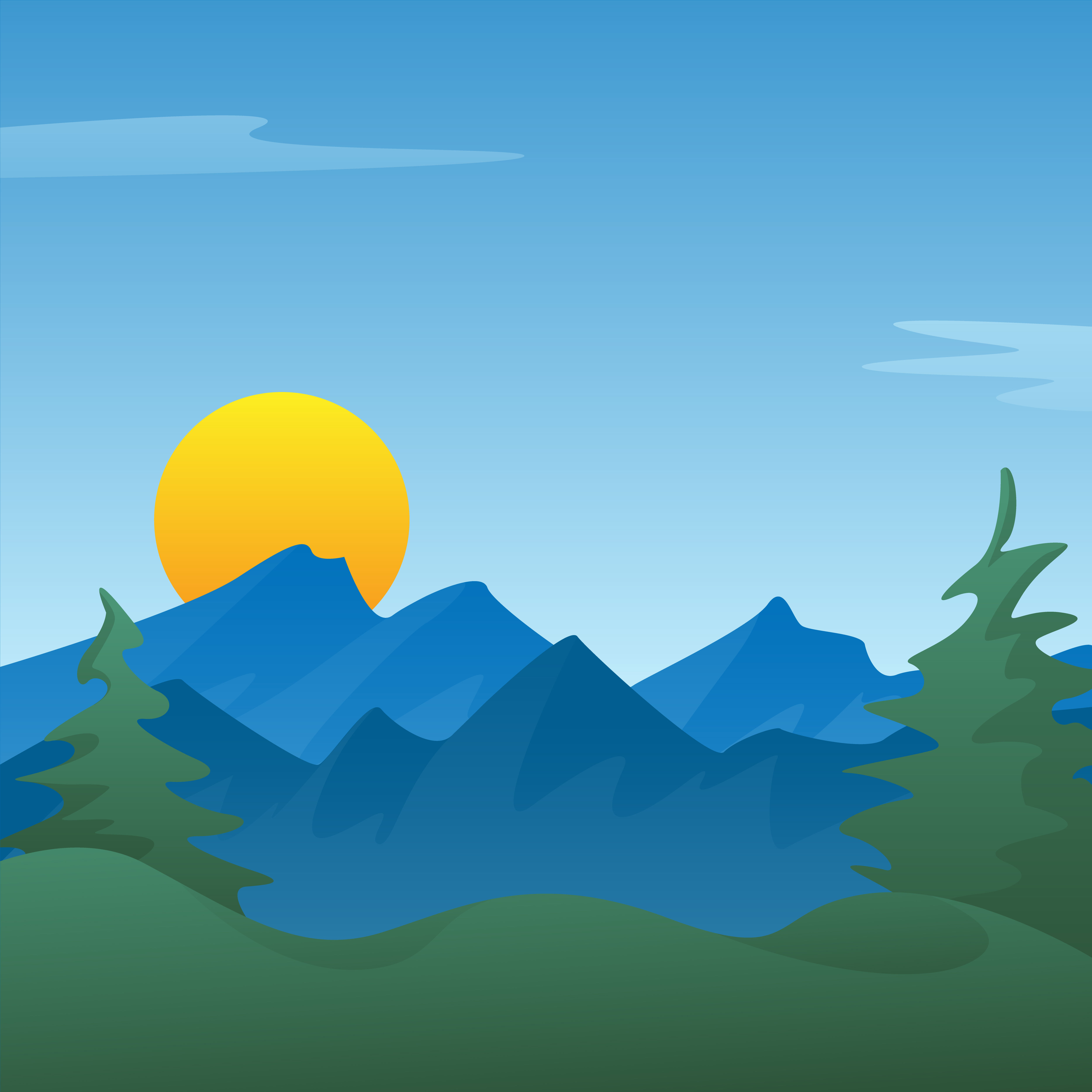 Wallpaper #s-9ES5MBMN-XEVvVNzoH176 Peaceful Blue Mountain Landscape Scene Background with Pine Trees