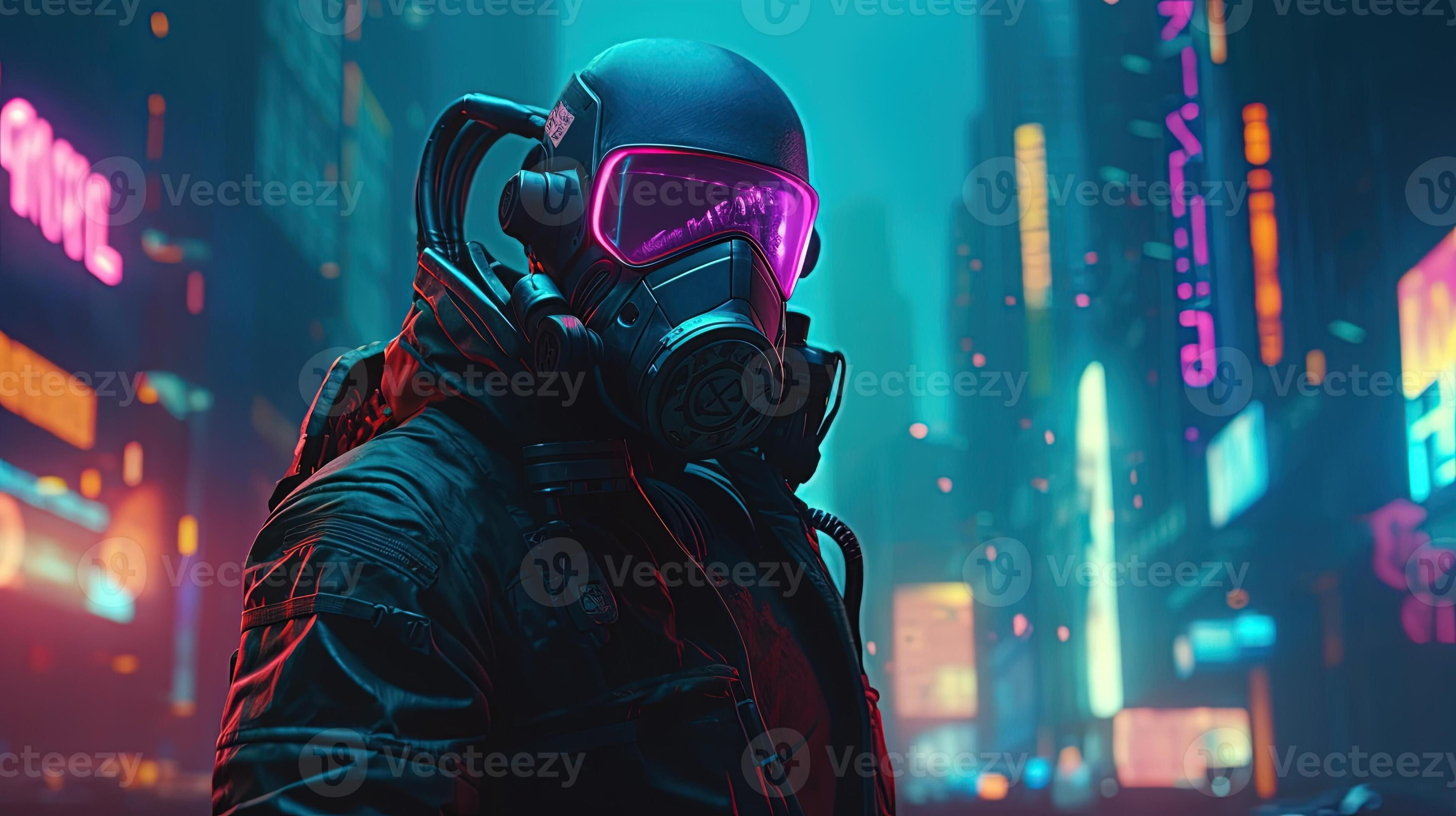 Wallpaper #uWhoHJMBSpphPi3-SyK869 Cyberpunk Soldier with Gas Mask Digital Art Illustration 23433449