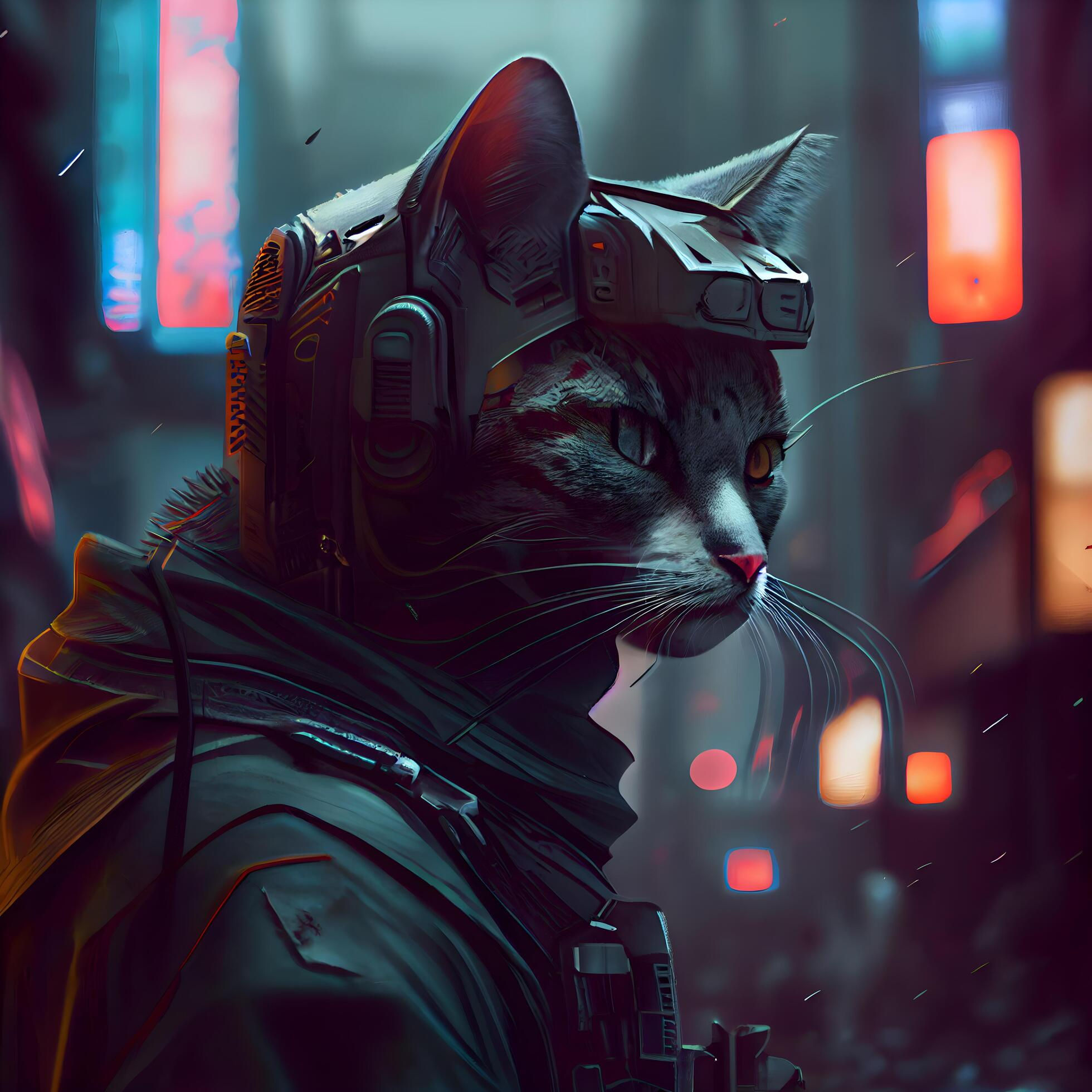 Wallpaper #RaUlN5MBVBiSkHCarotk346 Cyberpunk Style Portrait of a Cat Wearing a Virtual Reality Helmet AI