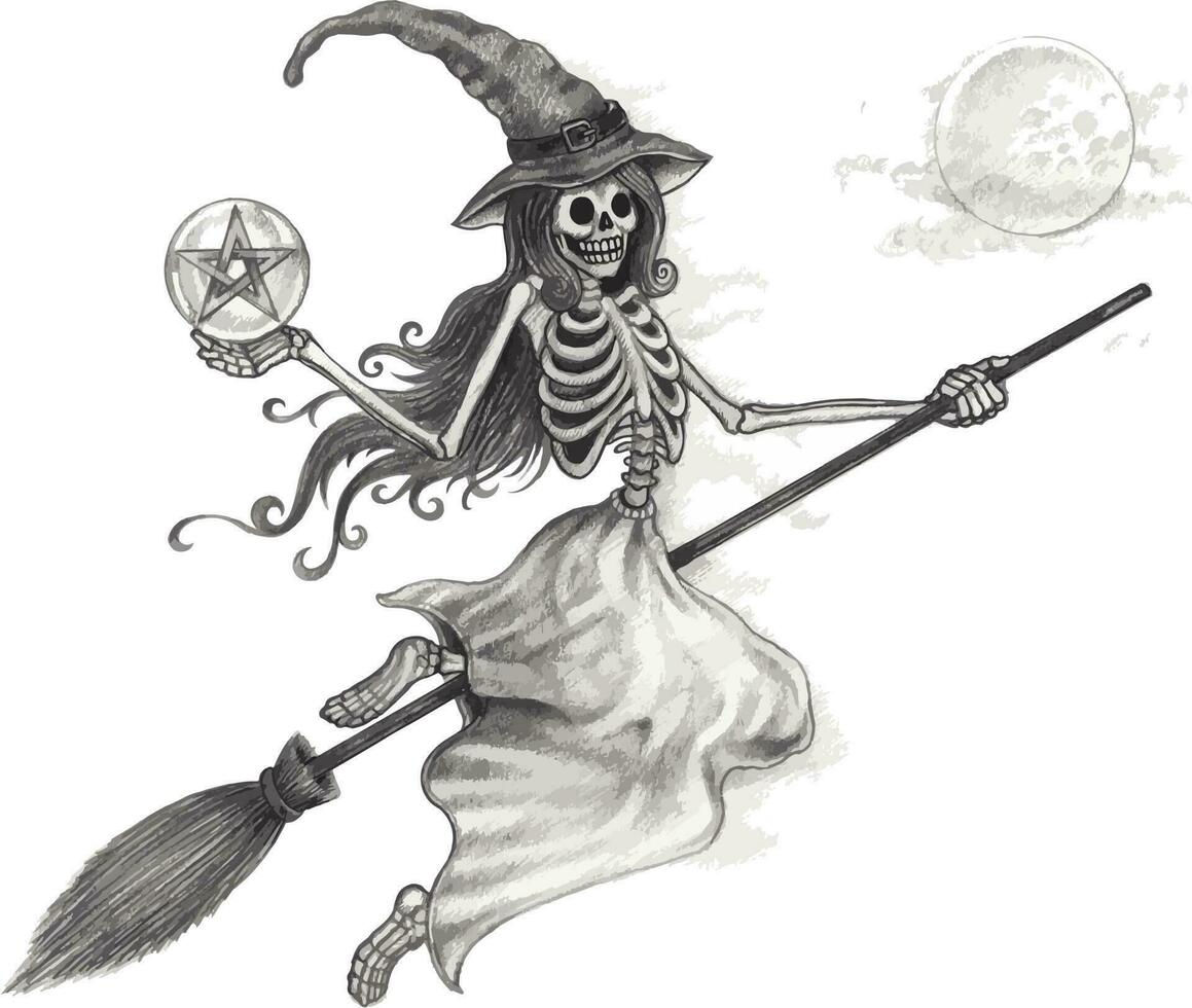 Wallpaper #H3d9JpMB-pgBXx60lqI597 Fantasy Witch Skull Halloween Day Hand Drawing and Make Graphic Vector