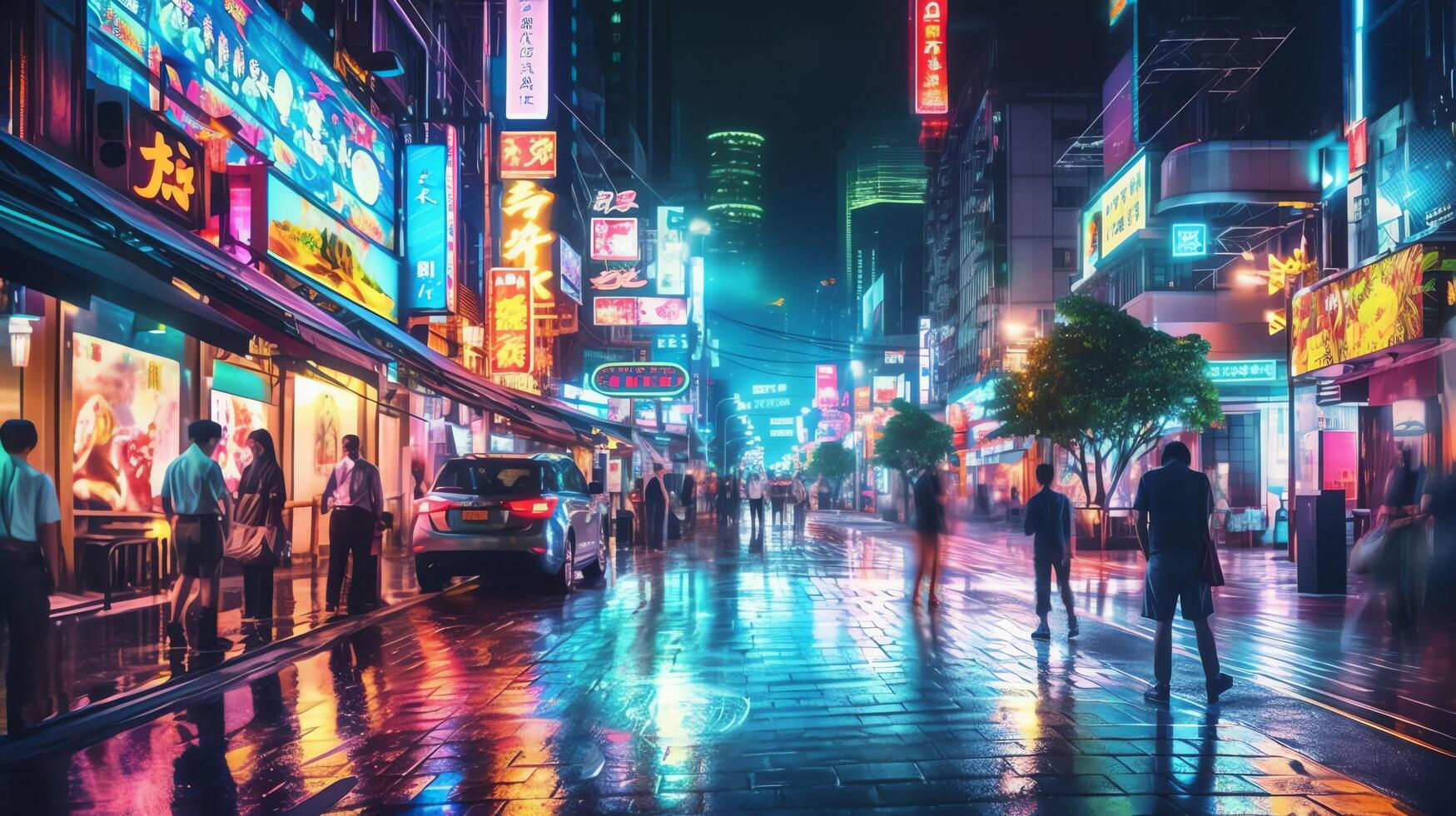 Wallpaper #0upqVpMBlwTYPL18kw-D73 Night Scene of After Rain City in Cyberpunk Style Futuristic Nostalgic