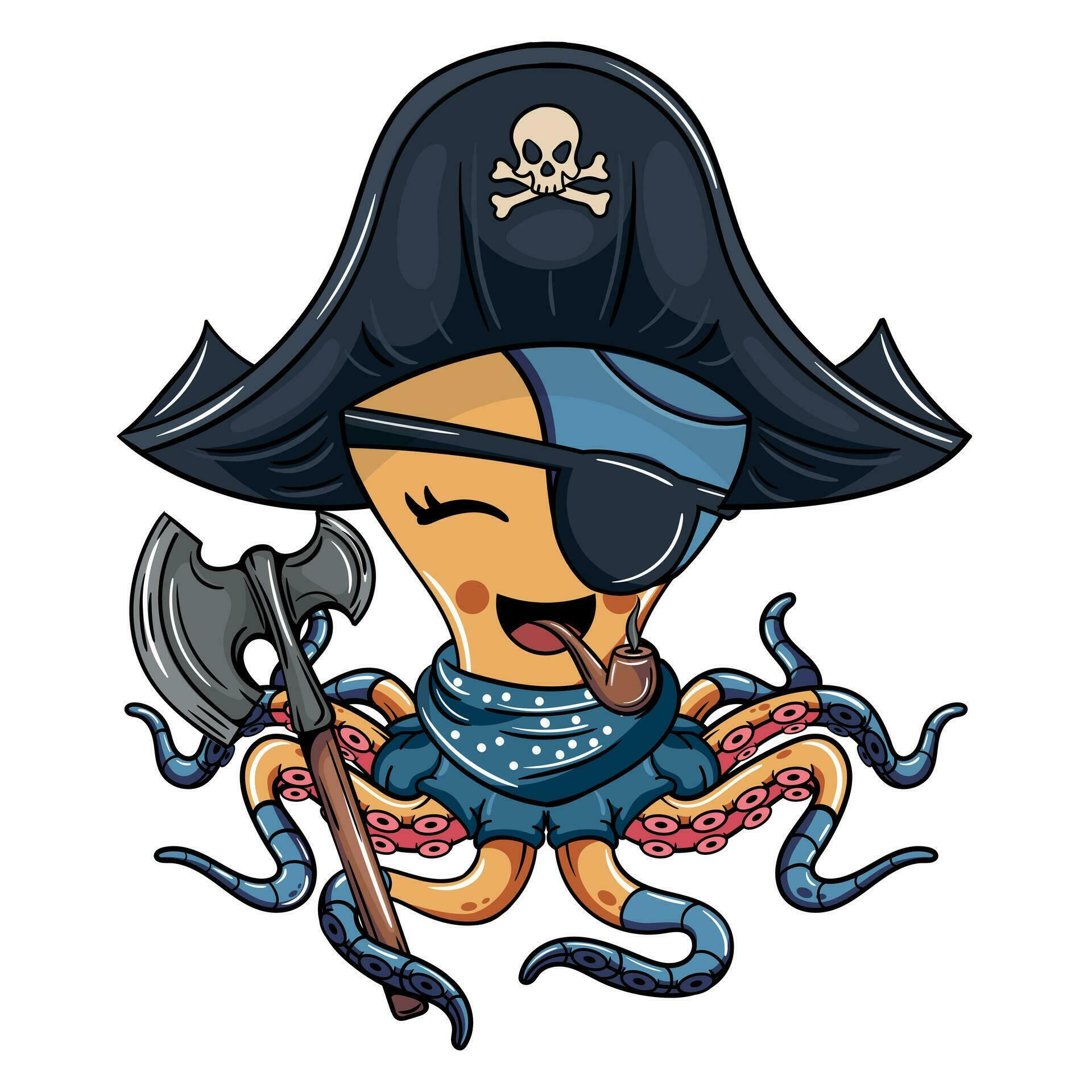 Wallpaper #4HKOMpMBX2lk1u3ok1r-108 Cartoon Comic Character of Shy Octopus Cyborg Pirate with Tricorn Hat