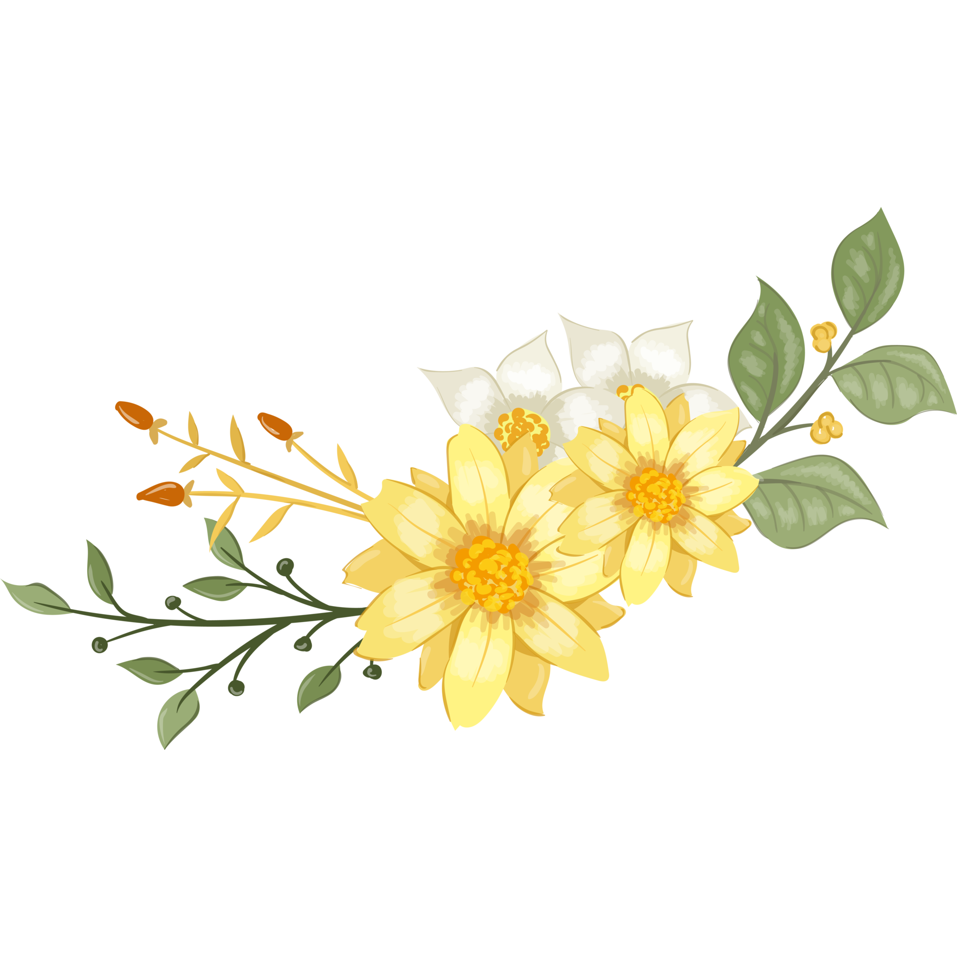 Wallpaper #xWhVIpMBSpphPi3-TTJ-171 Yellow Flower Arrangement with Watercolor Style 15740278 Png