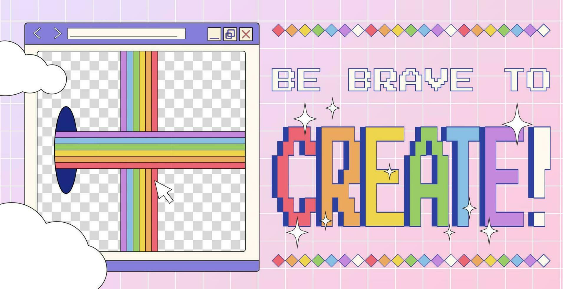 Wallpaper #Drjq2pIBJvJKYCmEPvSR10 Trendy Y2k Poster with Retro Computer Window with Rainbow and Portals
