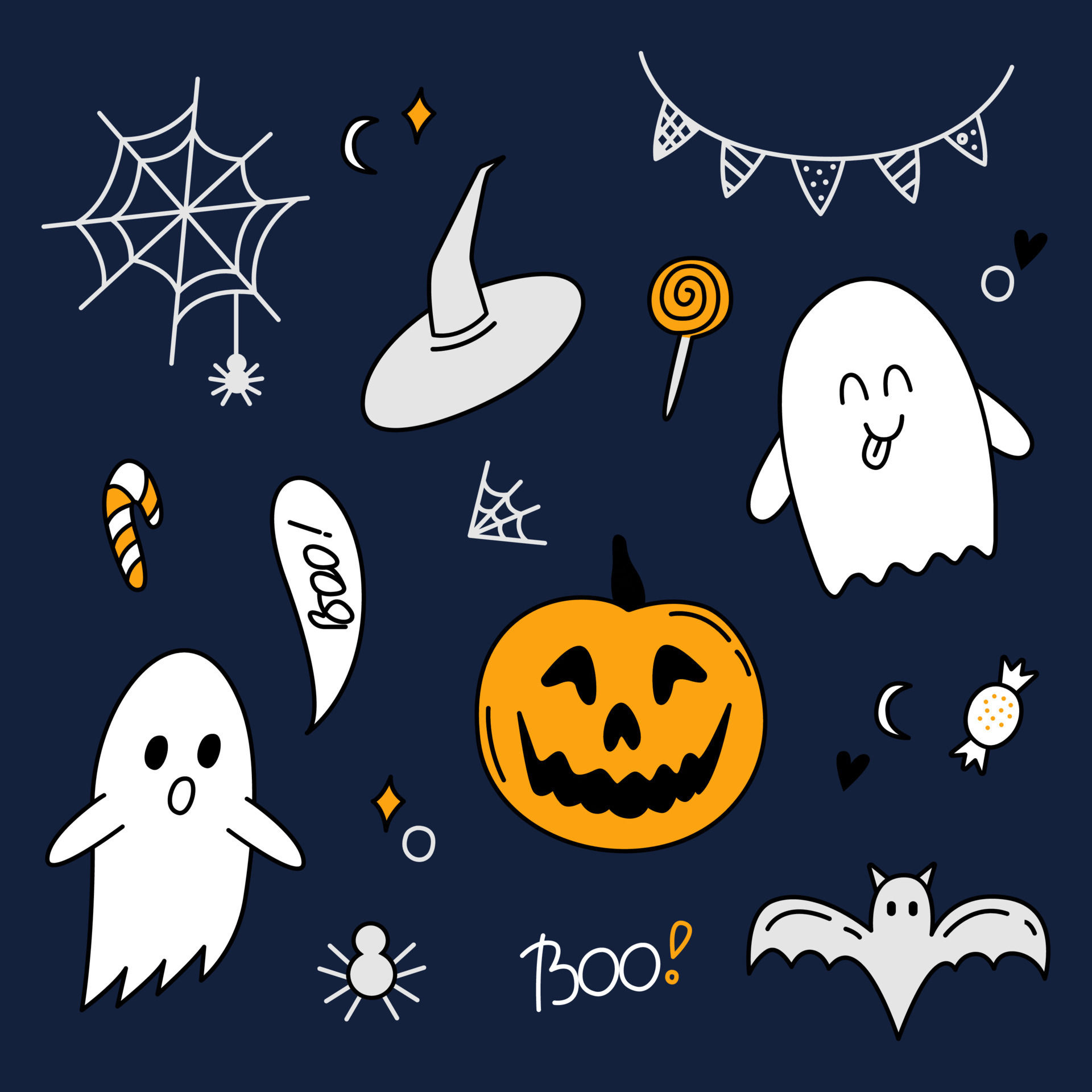 Wallpaper #SfS5OZMBKFX8bn3rL3dx271 Halloween Doodle Color Set Ghost Pumpkin Sweets Bat Web Spider