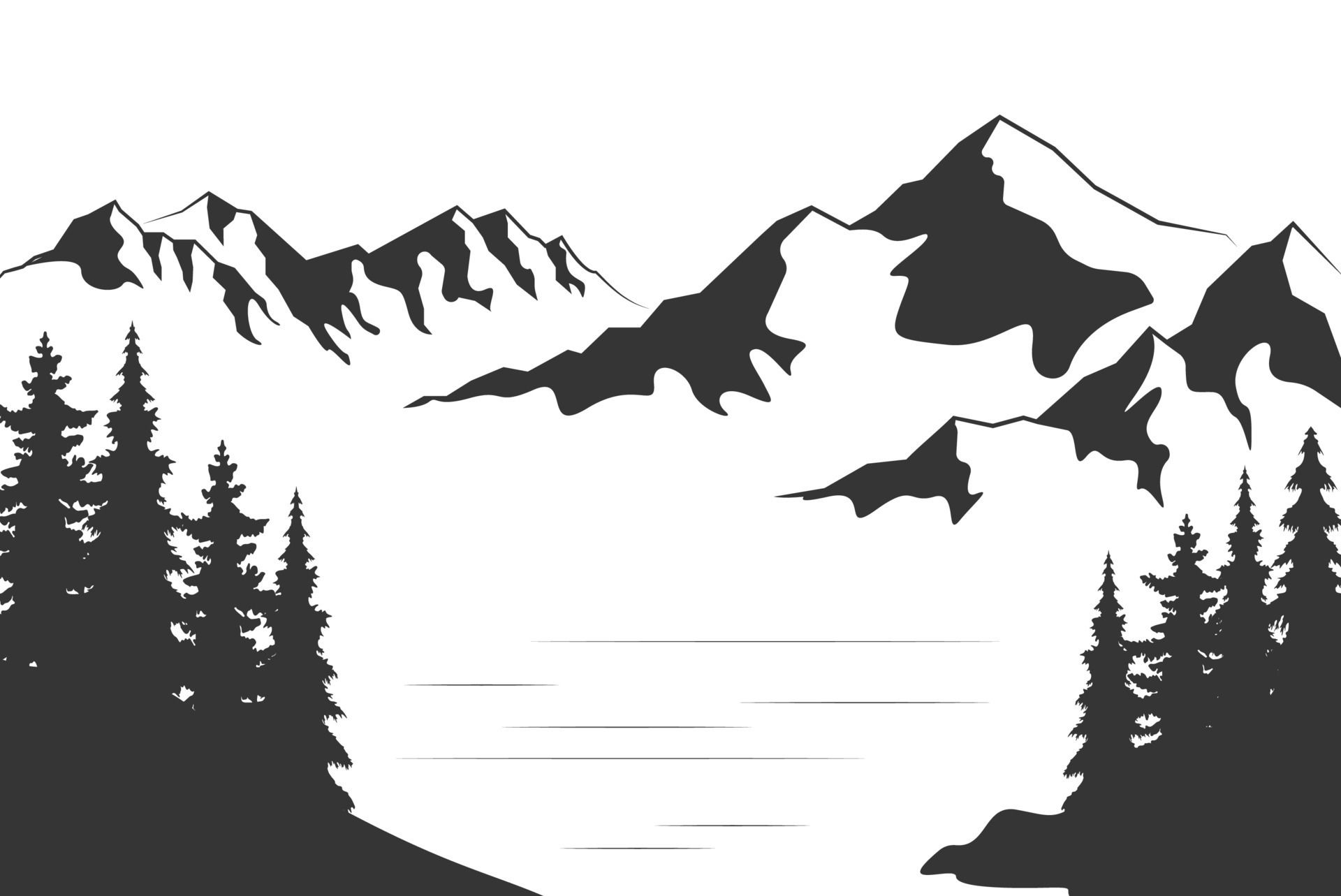 Wallpaper #x--qS5MBMN-XEVvVnztn111 Landscape with Silhouettes of Mountains and Mountain River Nature