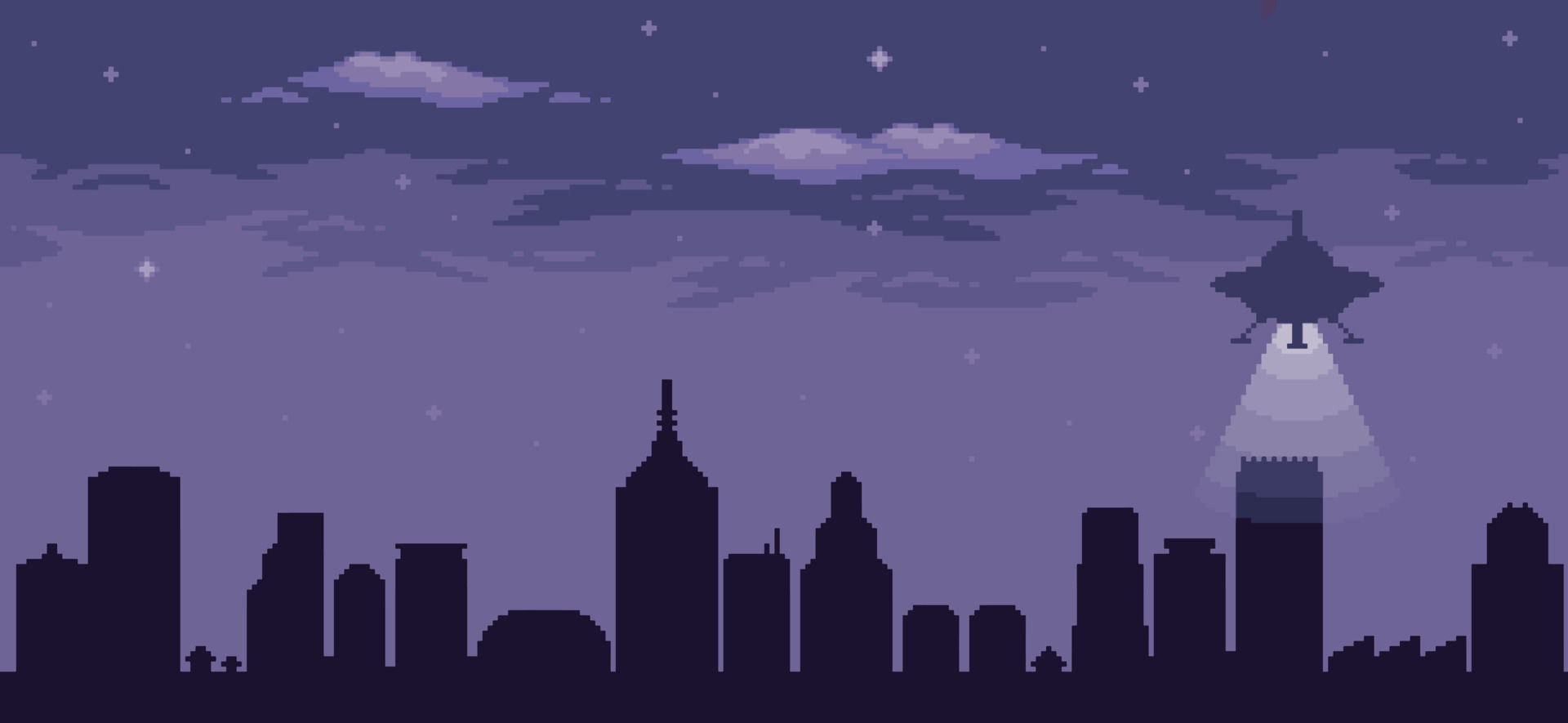 Wallpaper #YVanepcBsd6xcFiEltxK108 Pixel Art Ufo Flying Over City at Night Alien Spaceship Flying with