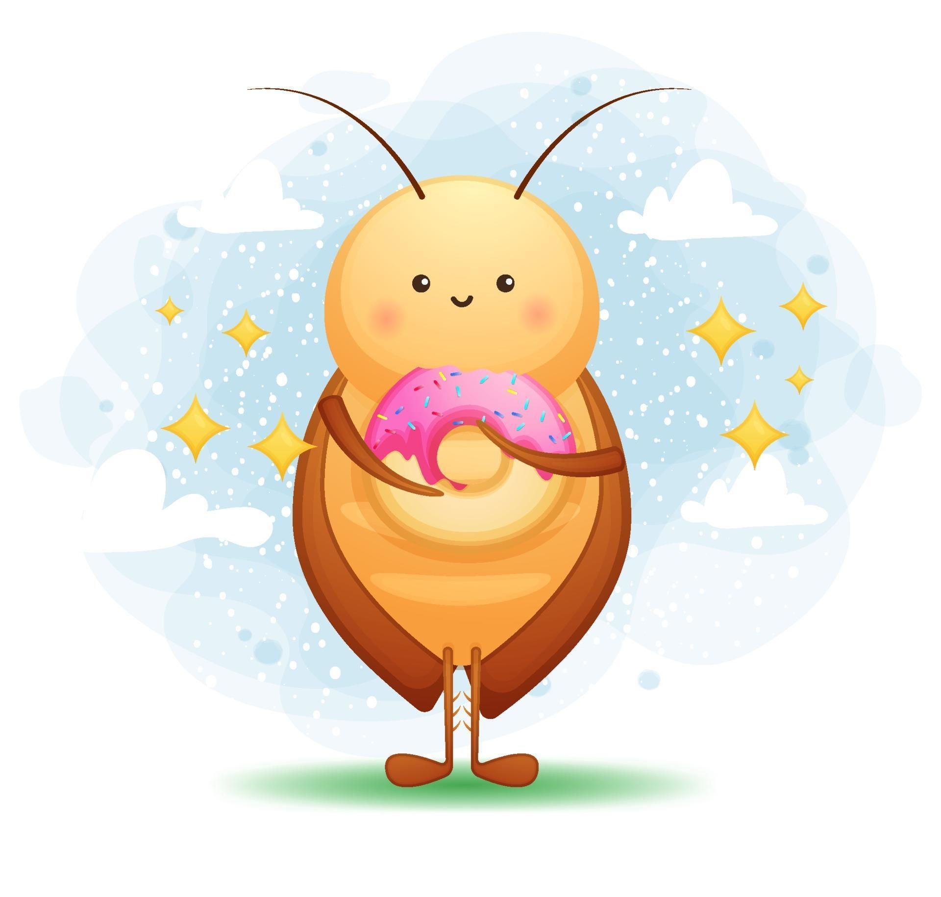 Wallpaper #SWdXCpMBSpphPi3-q9Qk41 Cute Cockroach Eats a Donut Cartoon Character 2256787 Vector Art at
