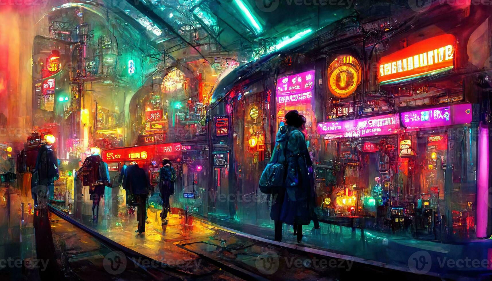 Wallpaper #F2ch7JIBSpphPi3-8lH968 Streets of Cyberpunk City Colorful City Lights Neon Signs Futuristic