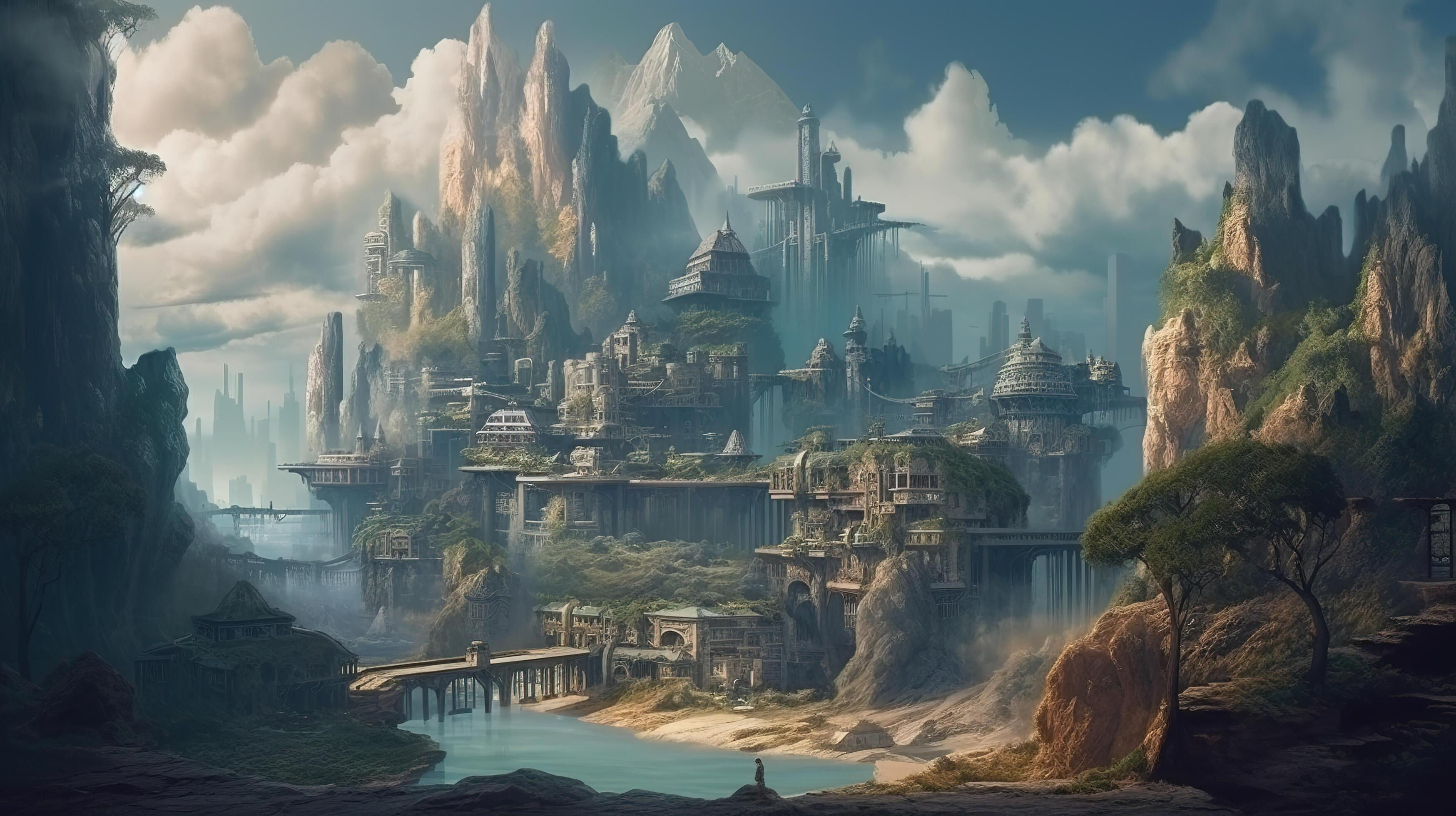 Wallpaper #Z7lp3pIBJvJKYCmERgWS192 City Fantasy Backdrop Concept Art Realistic Illustration Background