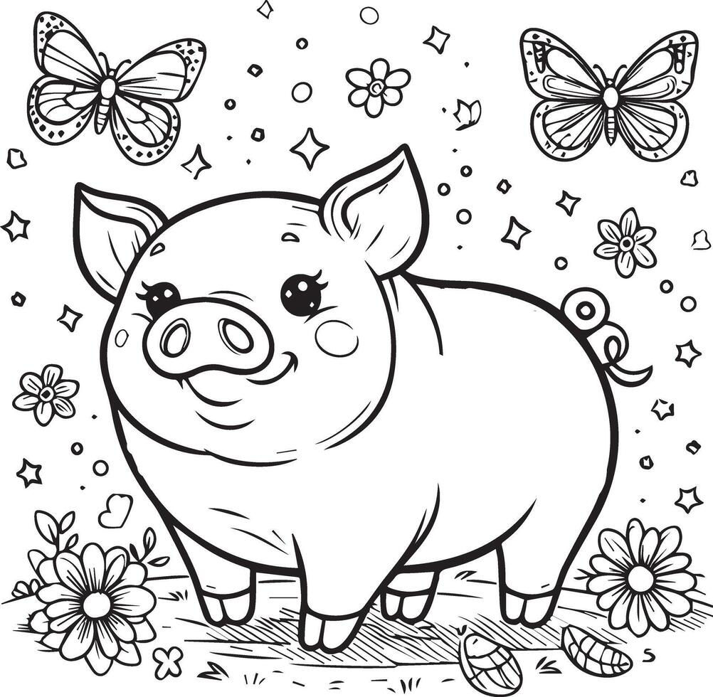 Wallpaper #sZy14pIBZHQxiYarjMHJ476 A Pig with Butterfly Line Art Coloring Page 50646488 Vector Art at Vecteezy