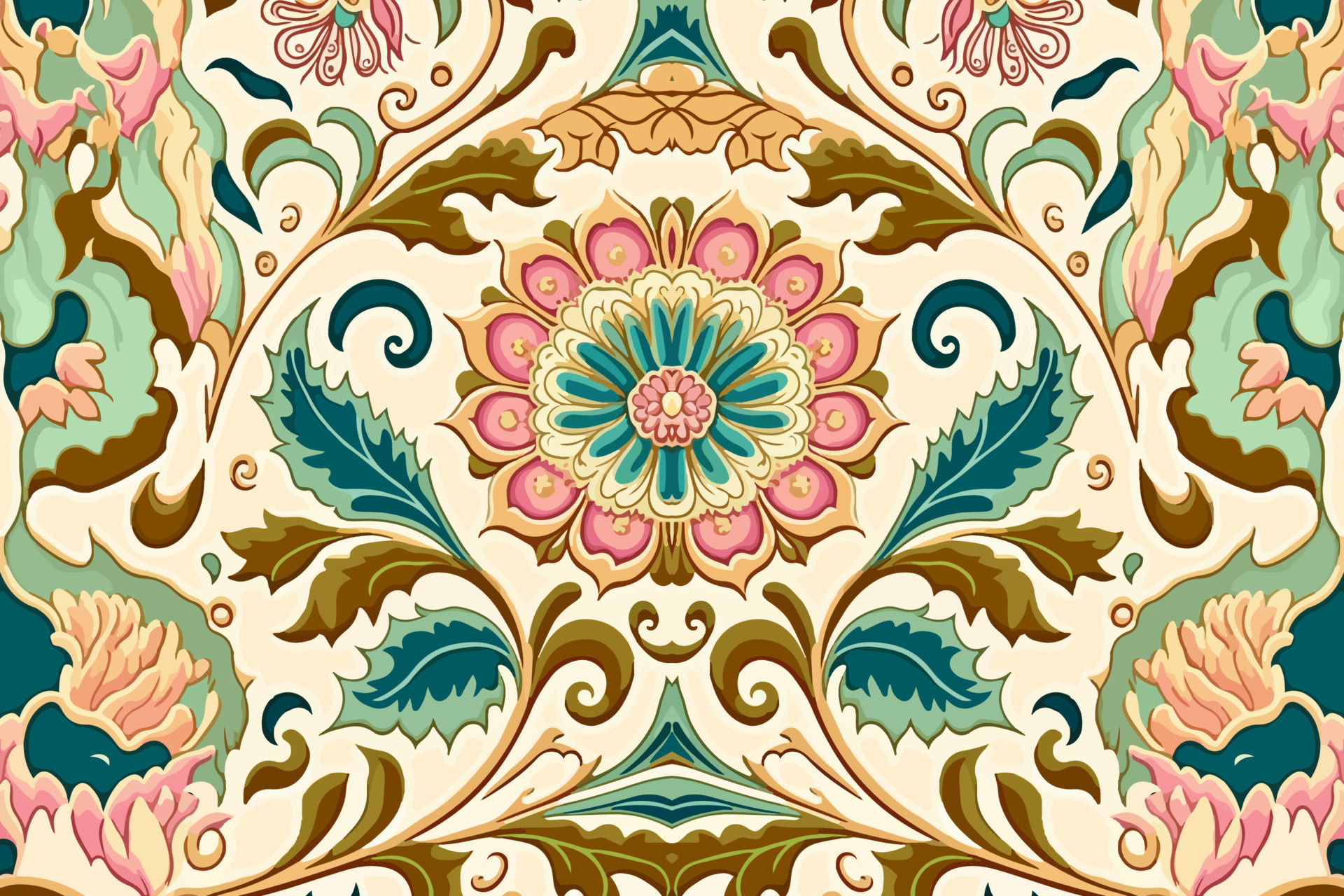 Wallpaper #4B2MLZMBlOZrFDOkv9C4300 Luxury Indian Floral Pattern Pastel Tone Abstract Traditional Folk