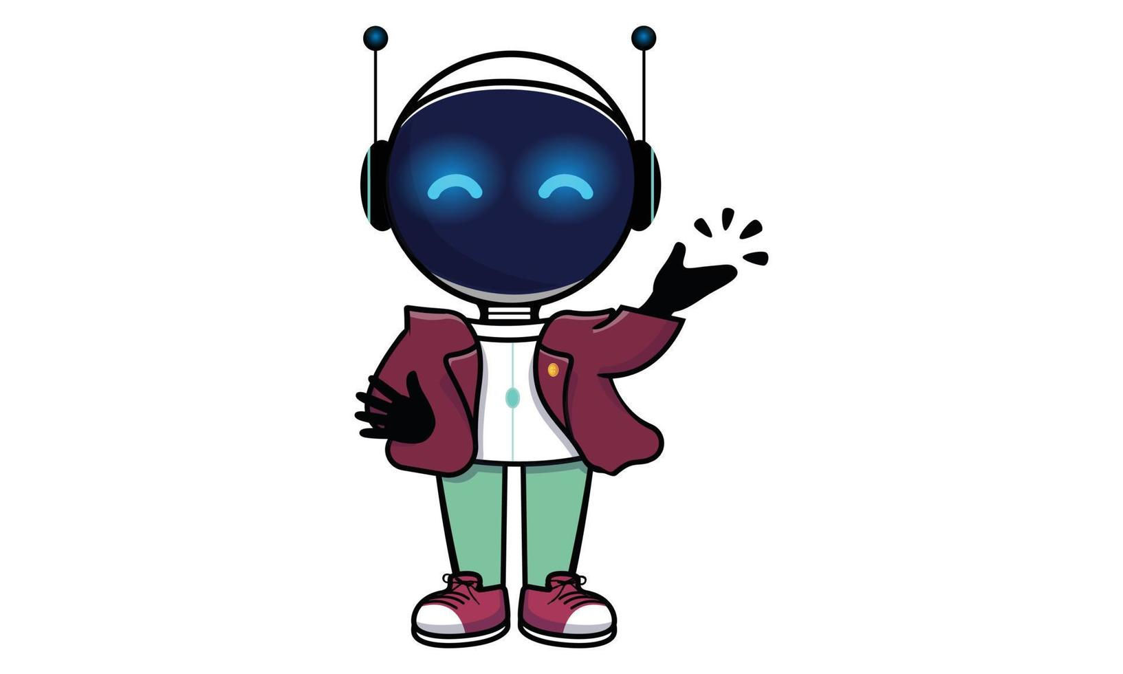 Wallpaper #vWdm9pIBSpphPi3-zYNc34 Cute Smart Robot with Blue Eyes and Antennas Vector Flat Cartoon