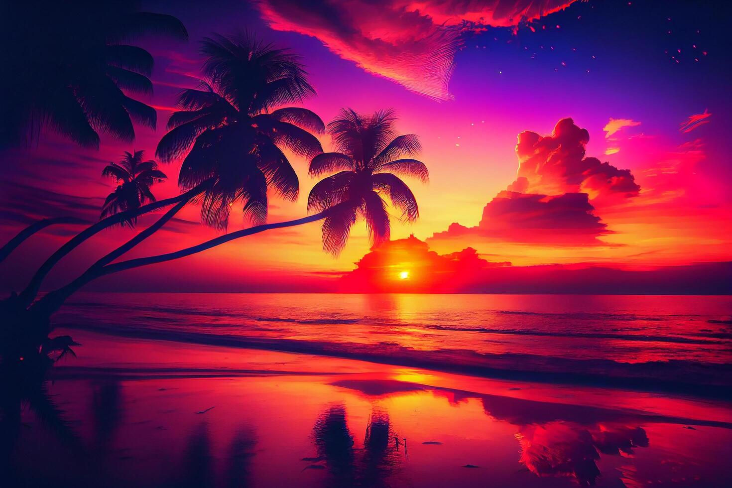 Wallpaper #8Gg8FpMBSpphPi3-FArd432 Beautiful Colorful Sunset Background Tropical Ocean Beach Illustration