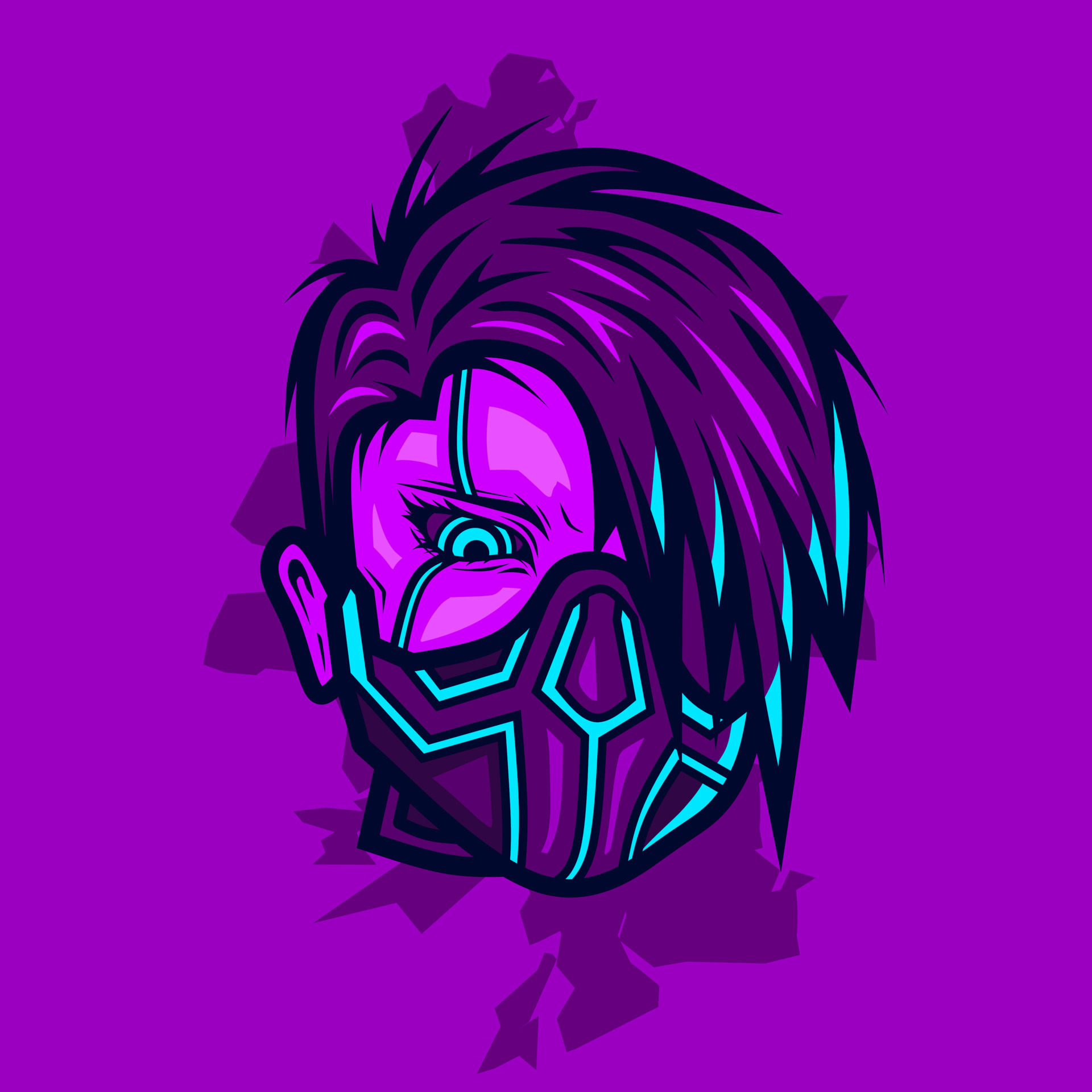 Wallpaper #S2eKBJMBSpphPi3-_LiM15 Samurai Head Cyberpunk Logo Vector Fiction Colorful Design Illustration