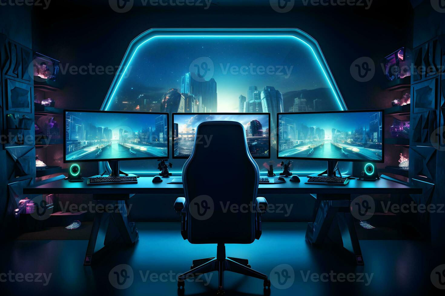 Wallpaper #o4sodJcBcm9NJah-bXV_77 Gamer Programmer Hacker or Trader Room with Multiple Computer