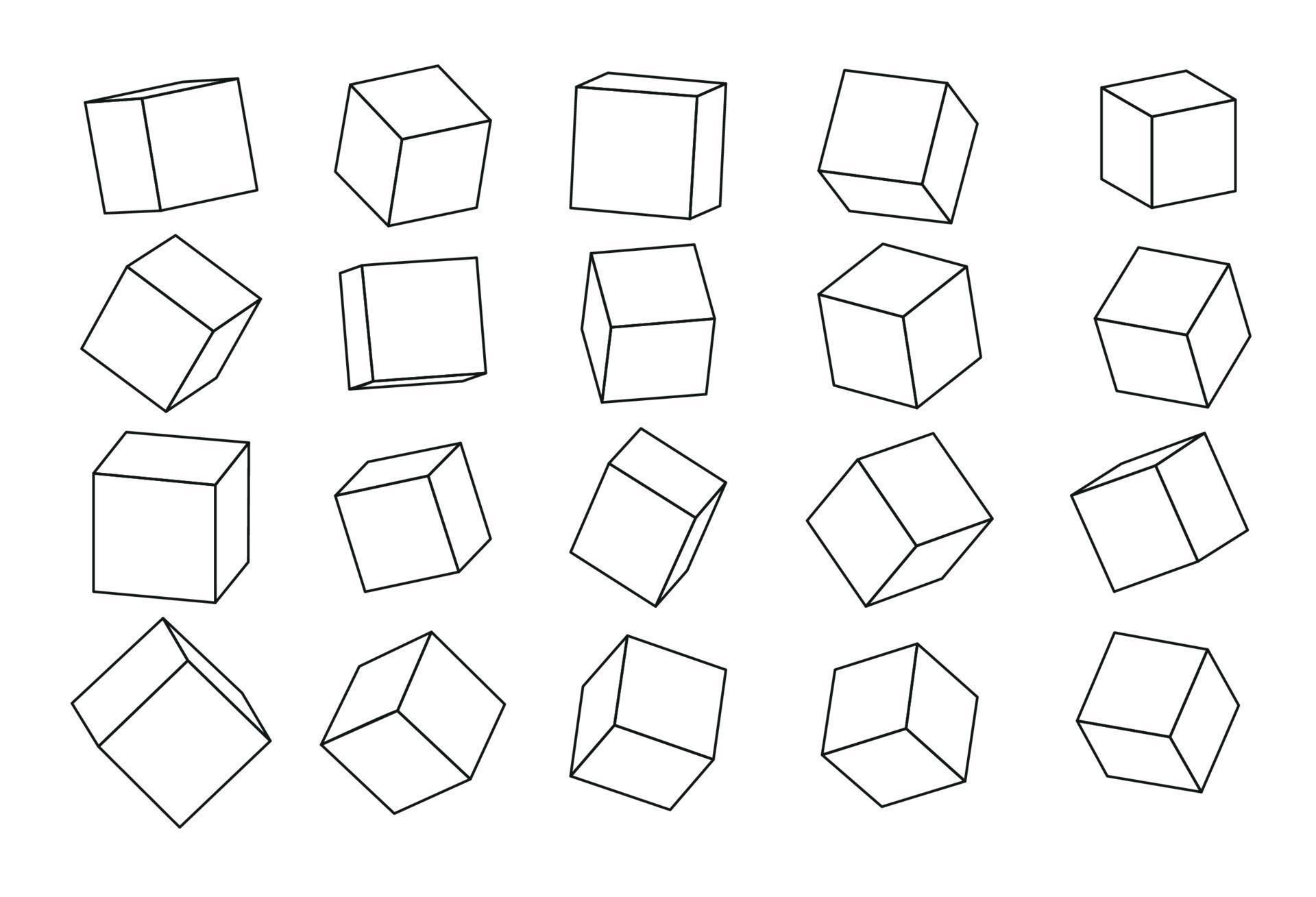 Wallpaper #_2cZC5MBSpphPi3-tdcF80 Un Ensemble Dicones De Cube Avec Un Modele De Cube 3D En Perspective