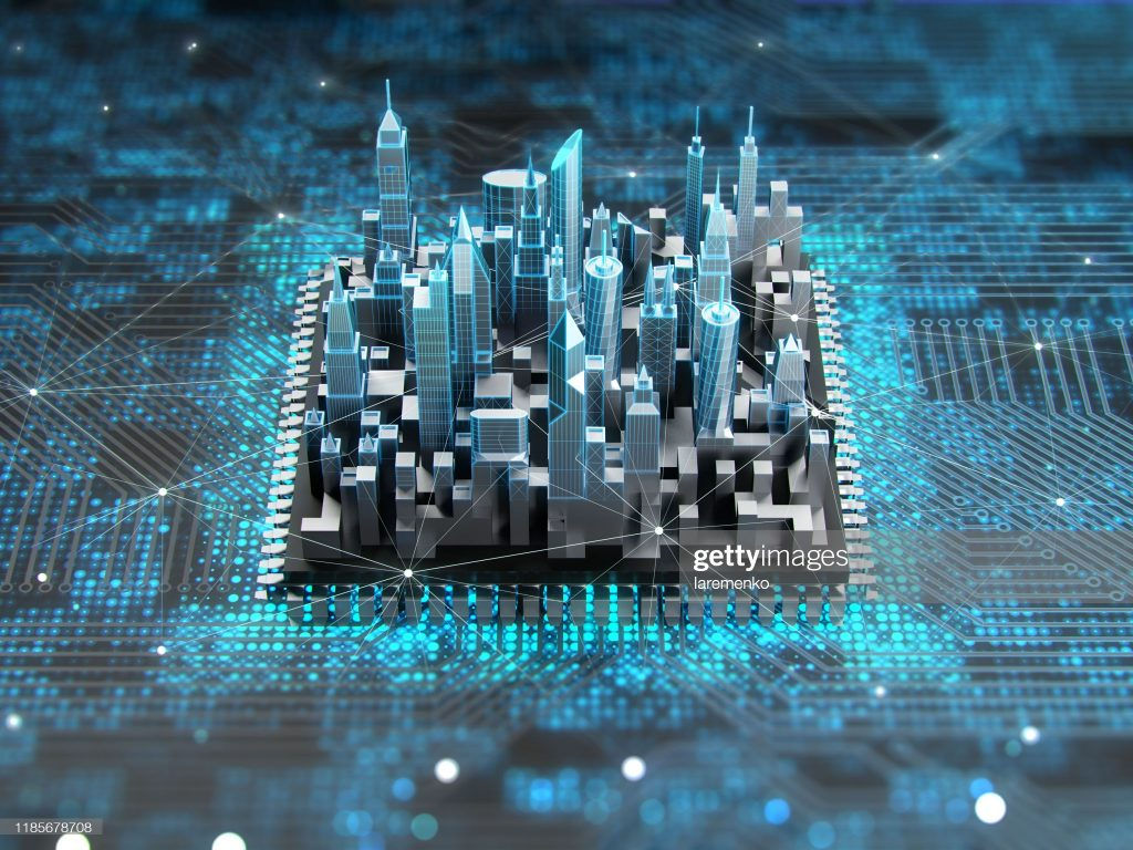 Wallpaper #M3fnJ5MB-pgBXx60DqgE174 Futuristic City on Motherboard with Cpu Concept of Smart Technology