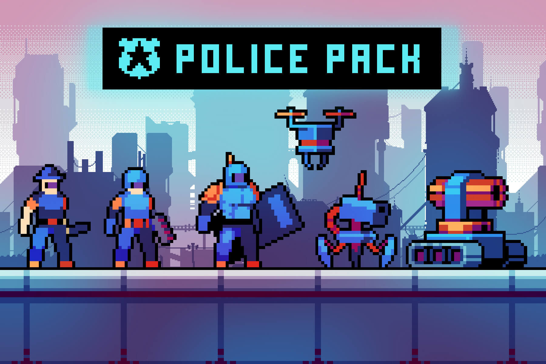 Wallpaper #-mgvGJMBSpphPi3-pxG324 Police Cyberpunk Pixel Art by Free Game Assets Gui Sprite Tilesets
