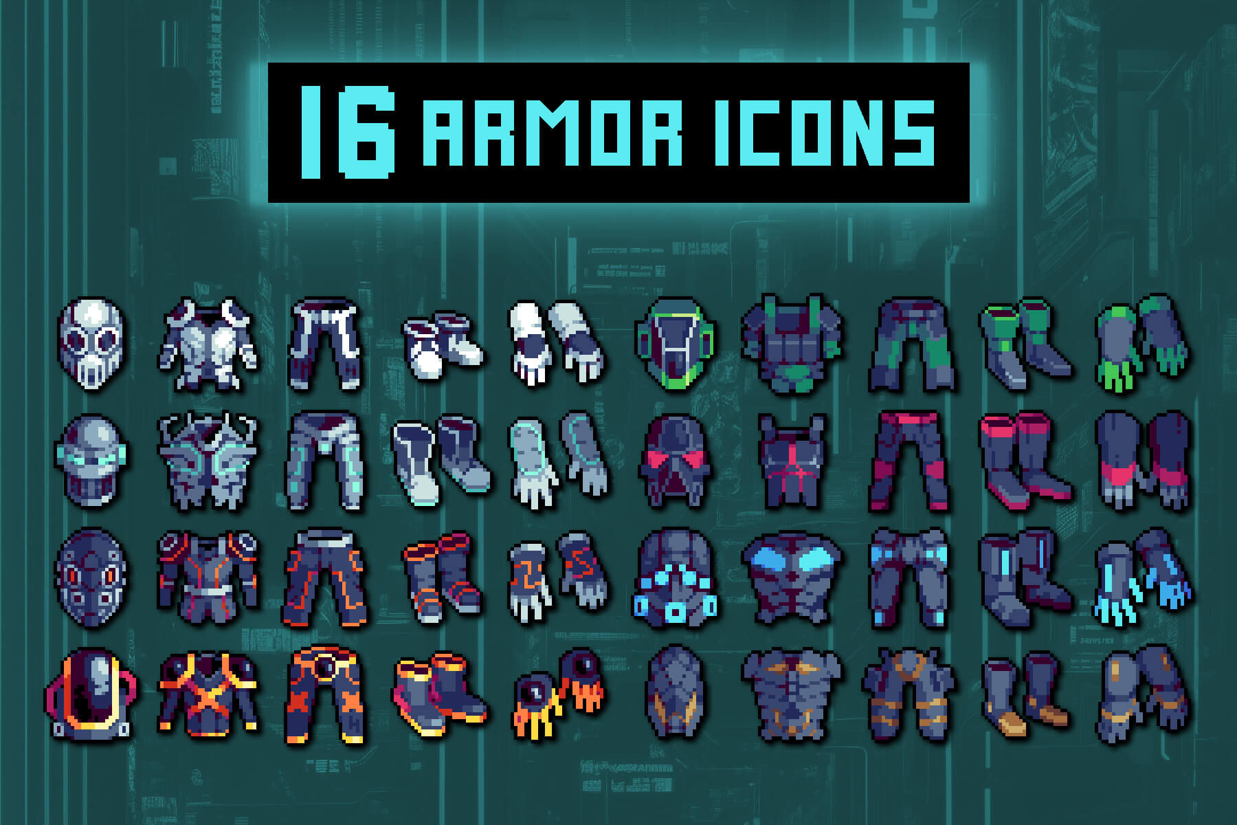 Wallpaper #-mgvGJMBSpphPi3-pxG337 Cyberpunk Armor Pixel Icons by Free Game Assets Gui Sprite Tilesets