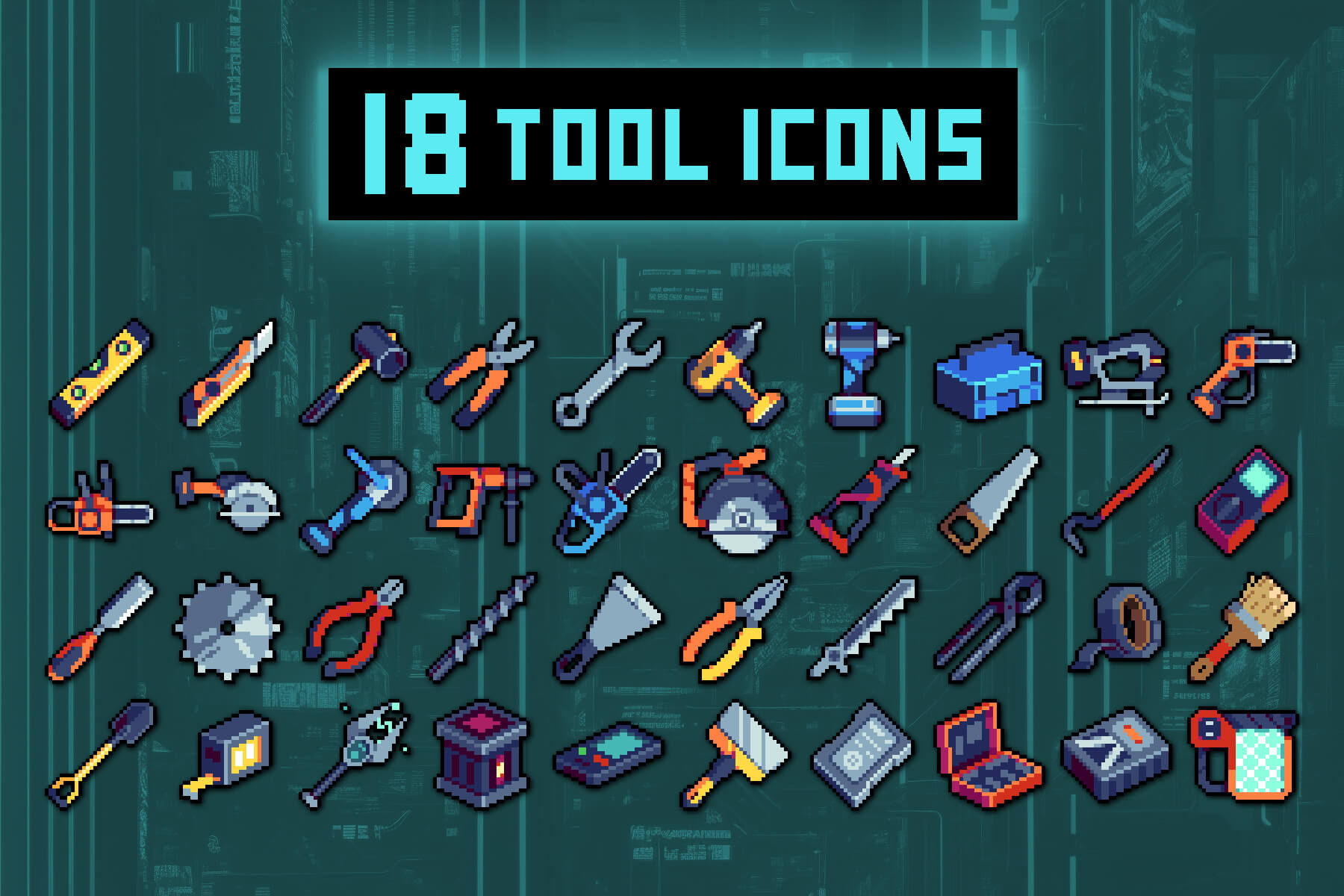 Wallpaper #-mgvGJMBSpphPi3-pxG359 Cyberpunk Tool Pixel Icons by Free Game Assets Gui Sprite Tilesets