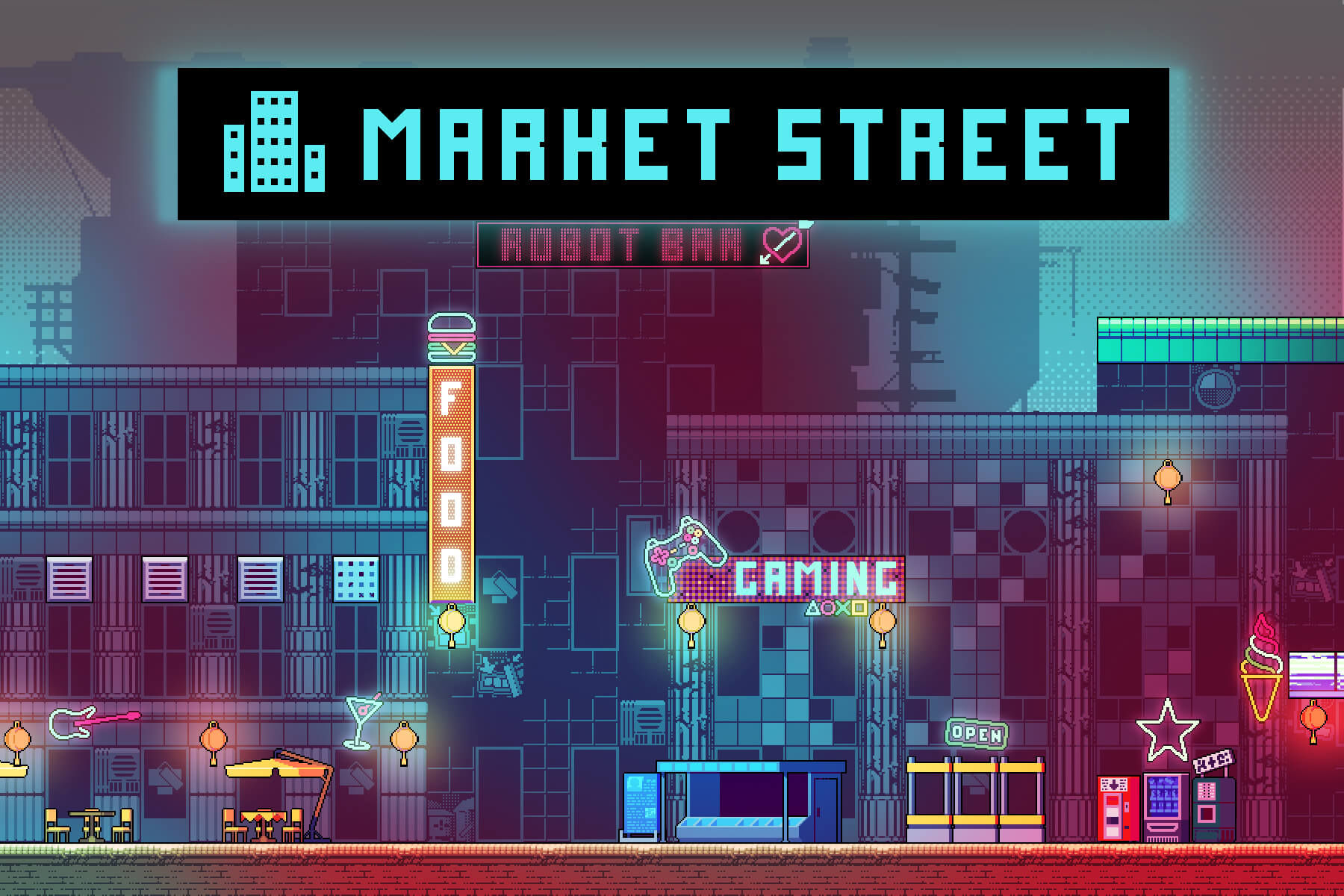 Wallpaper #-mgvGJMBSpphPi3-pxG36 Cyberpunk Market Street by Free Game Assets Gui Sprite Tilesets