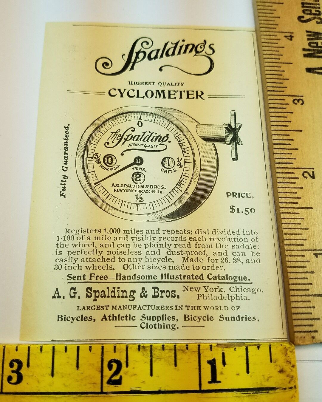 Wallpaper #BB1MLZMBlOZrFDOkY9AK250 Neat Old 1896 Ad Advertising Cyclometer a Spalding Bros Bicycles New