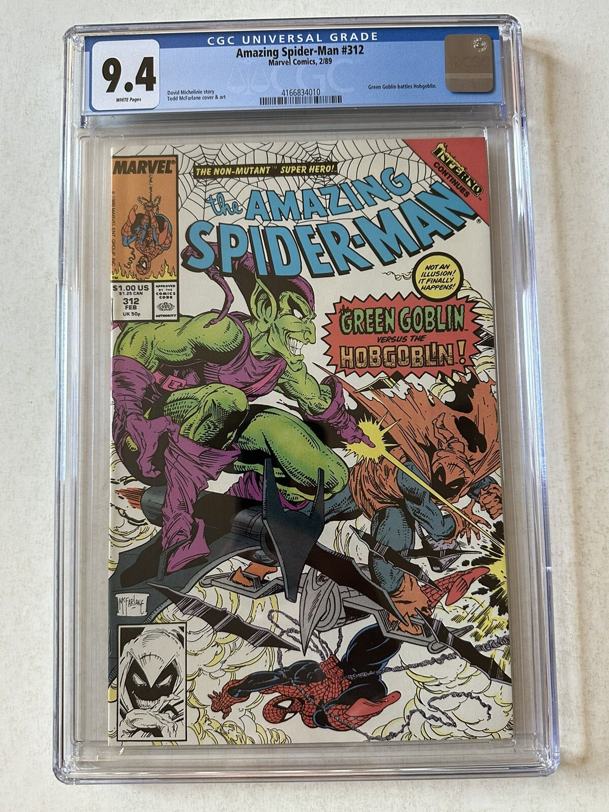Wallpaper #GkAxMJMBJhL2WPbaVMA65 Amazing Spider Man 312 1989 Cgc 94 Nm Wp Nm Green Goblin Todd