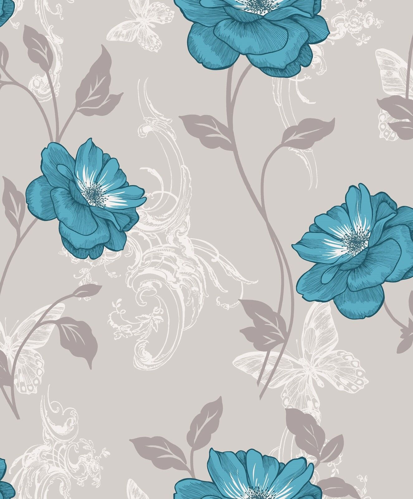 Wallpaper #zGhWIpMBSpphPi3-CTJk96 Crown Millie Teal Beige Flower Floral Luxury Feature Designer Wallpaper